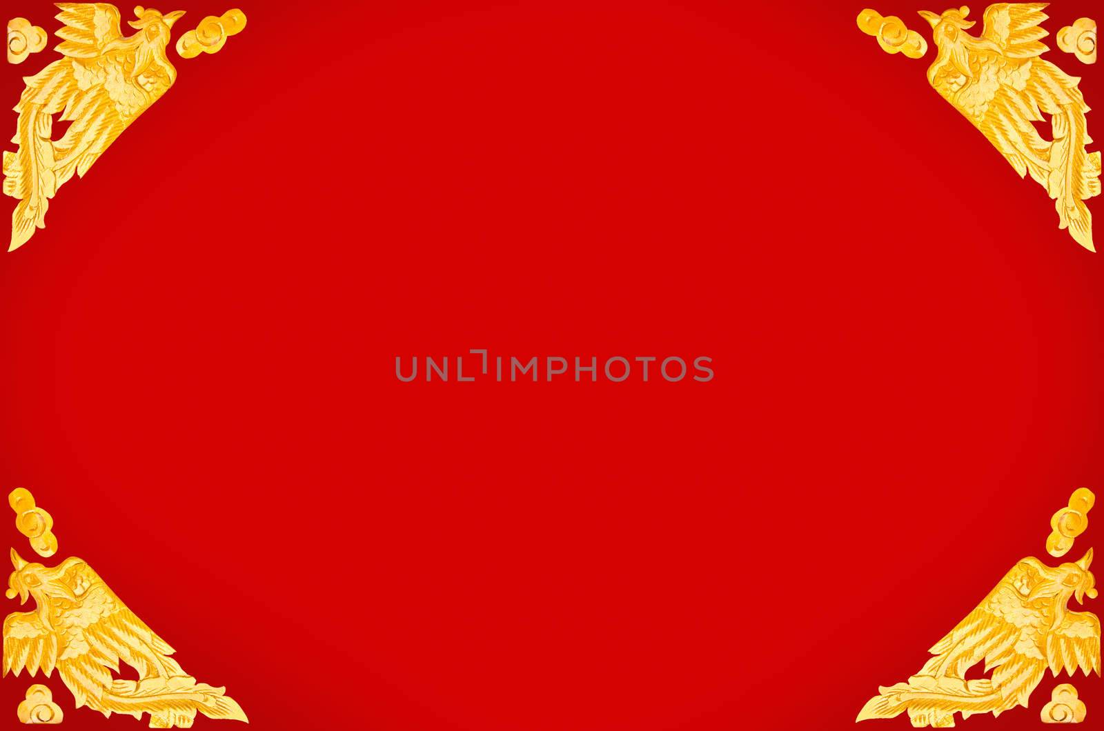 Frame pheasant golden on red background