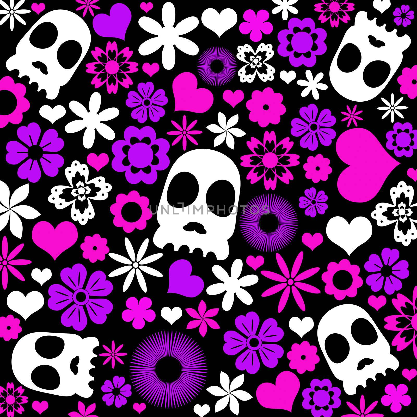 skull and flora pattern background. by Gamjai