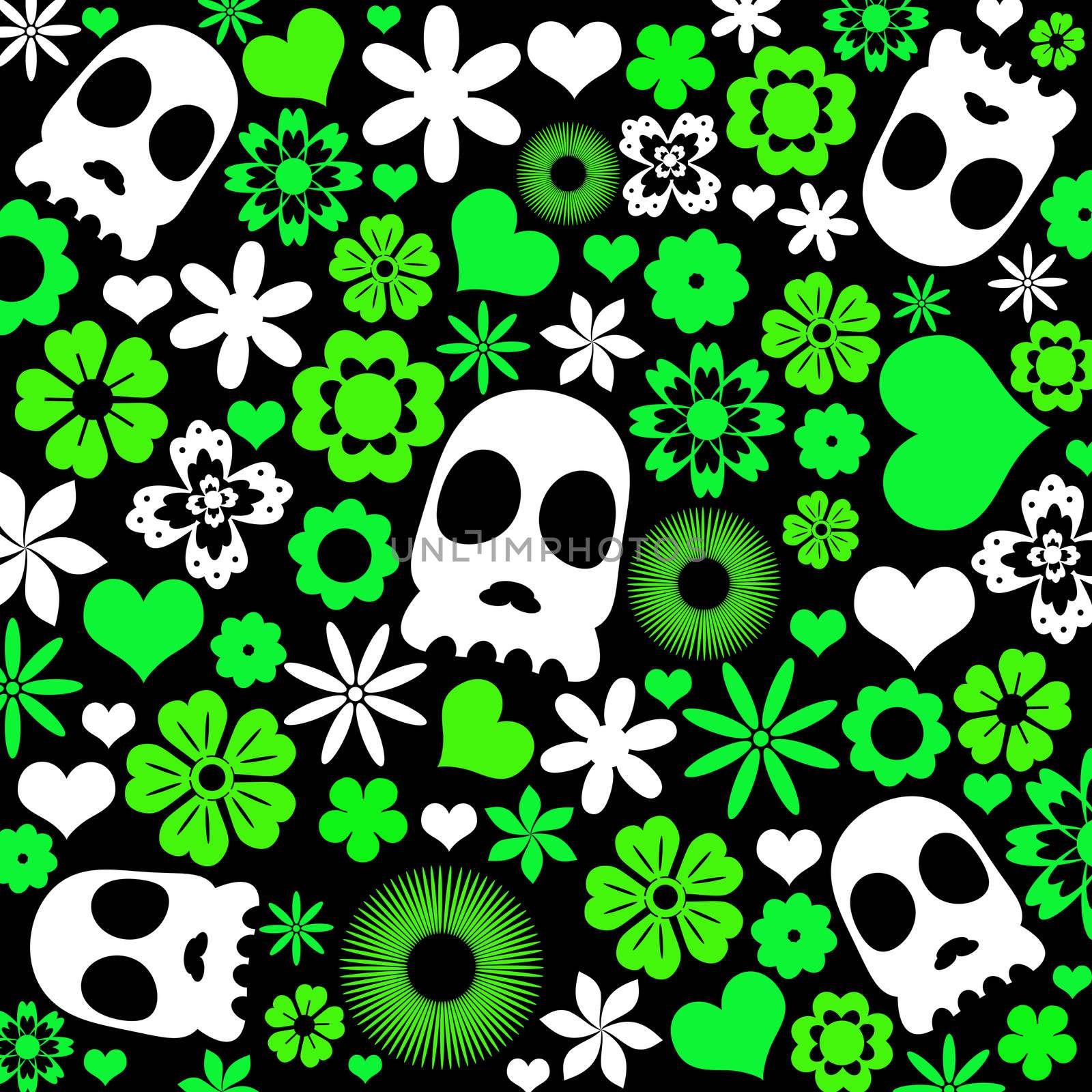 skull and flora pattern background. by Gamjai
