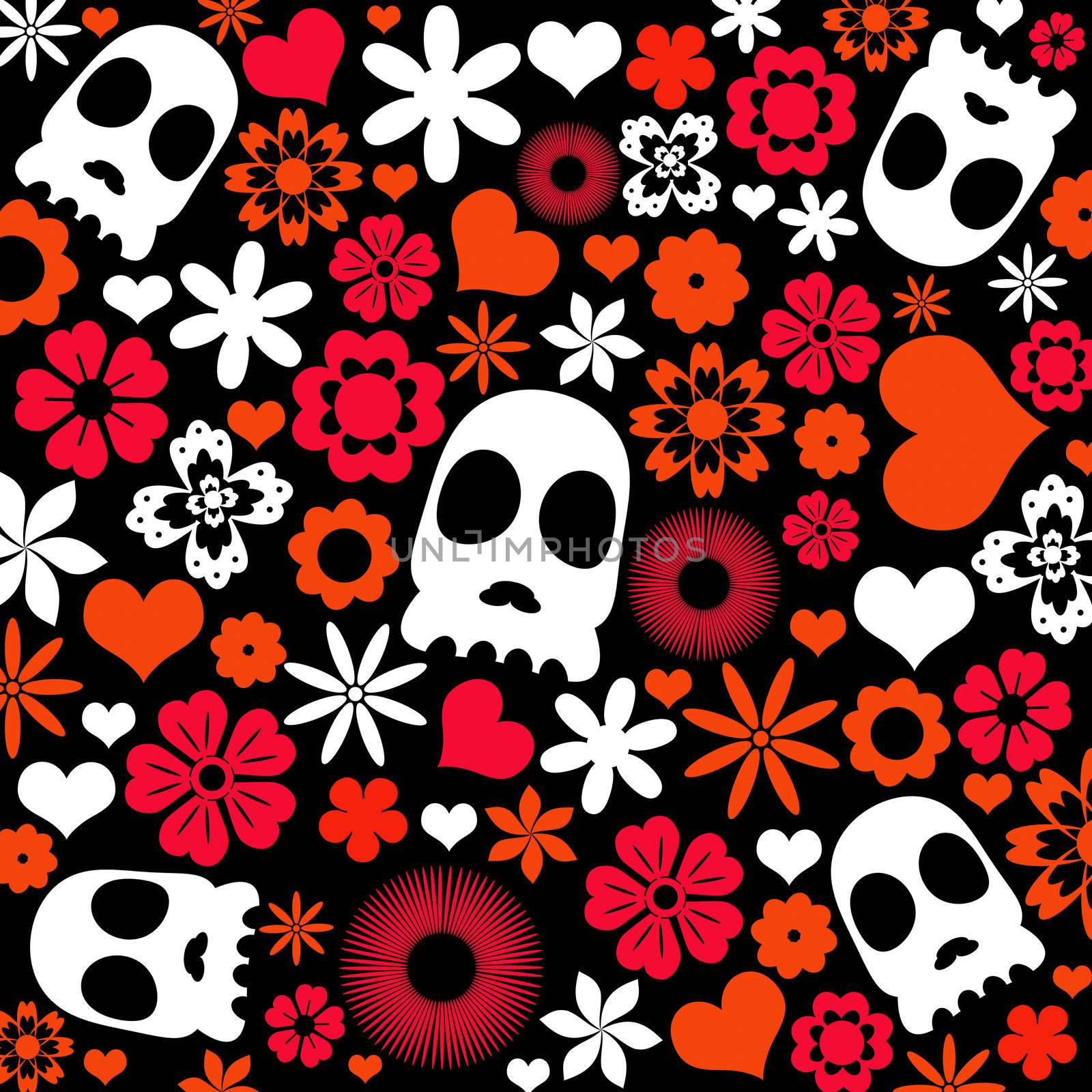 skull and flora pattern background. Holloween concept.
