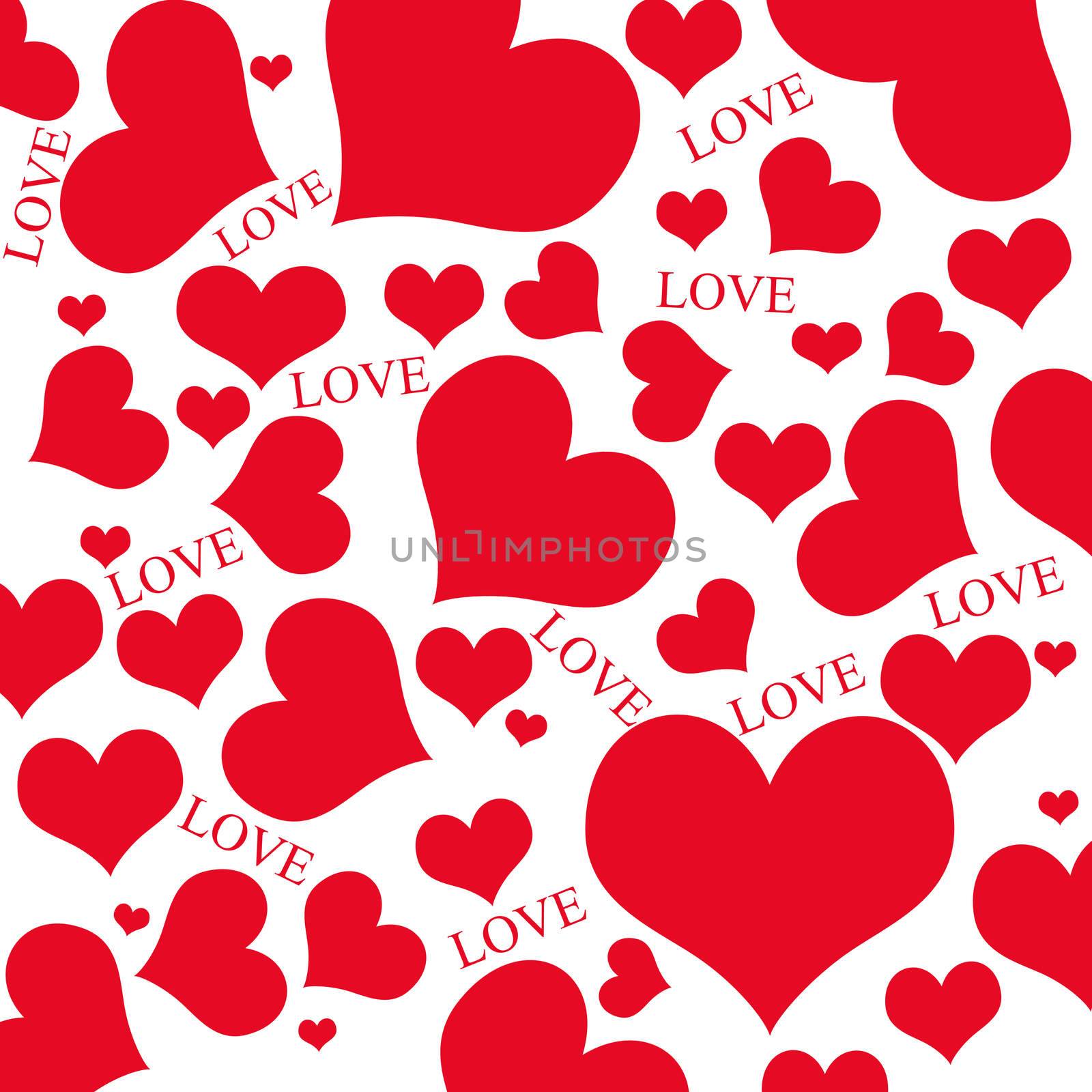 Red hearts and LOVE wording on the white background