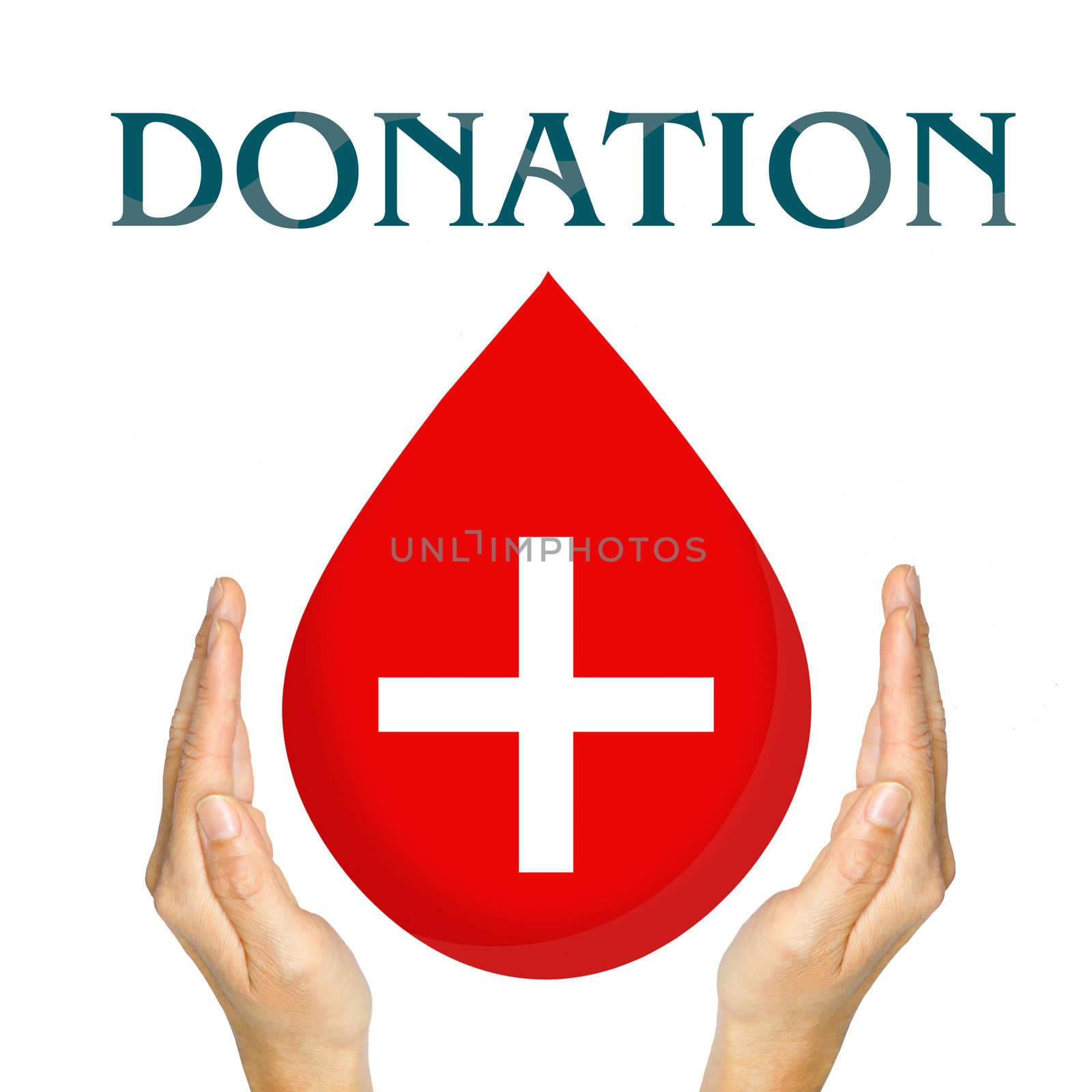 Blood donation and hand medicine help hospital save life heart on white background. clipping path