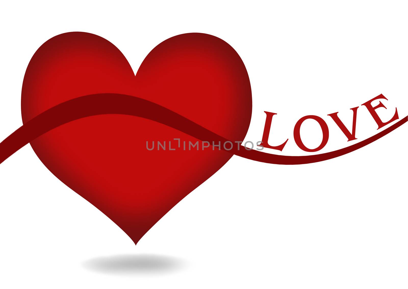 Red Heart Shapes Background and LOVE wording on white background