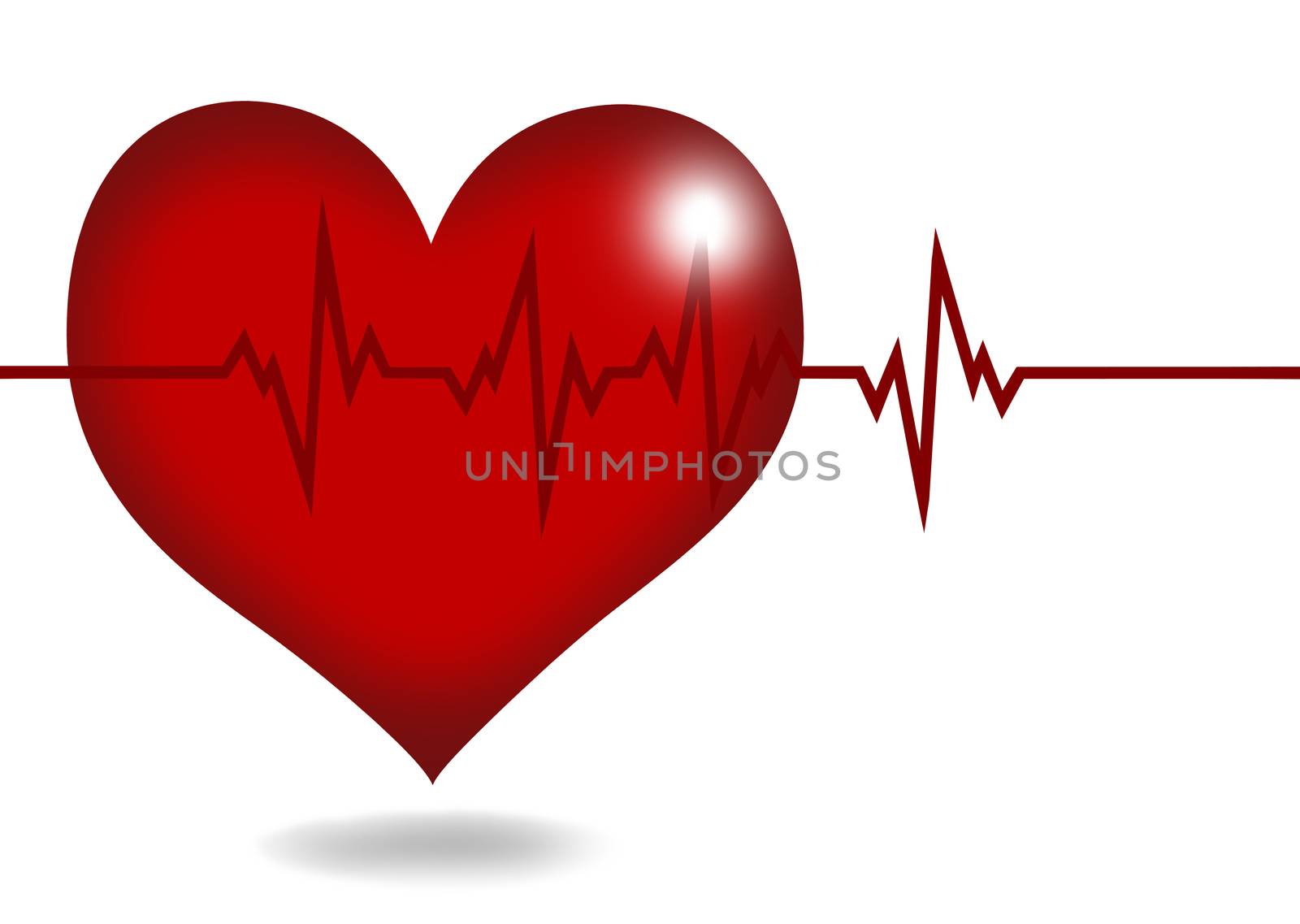 Red heart and lifeline on white background