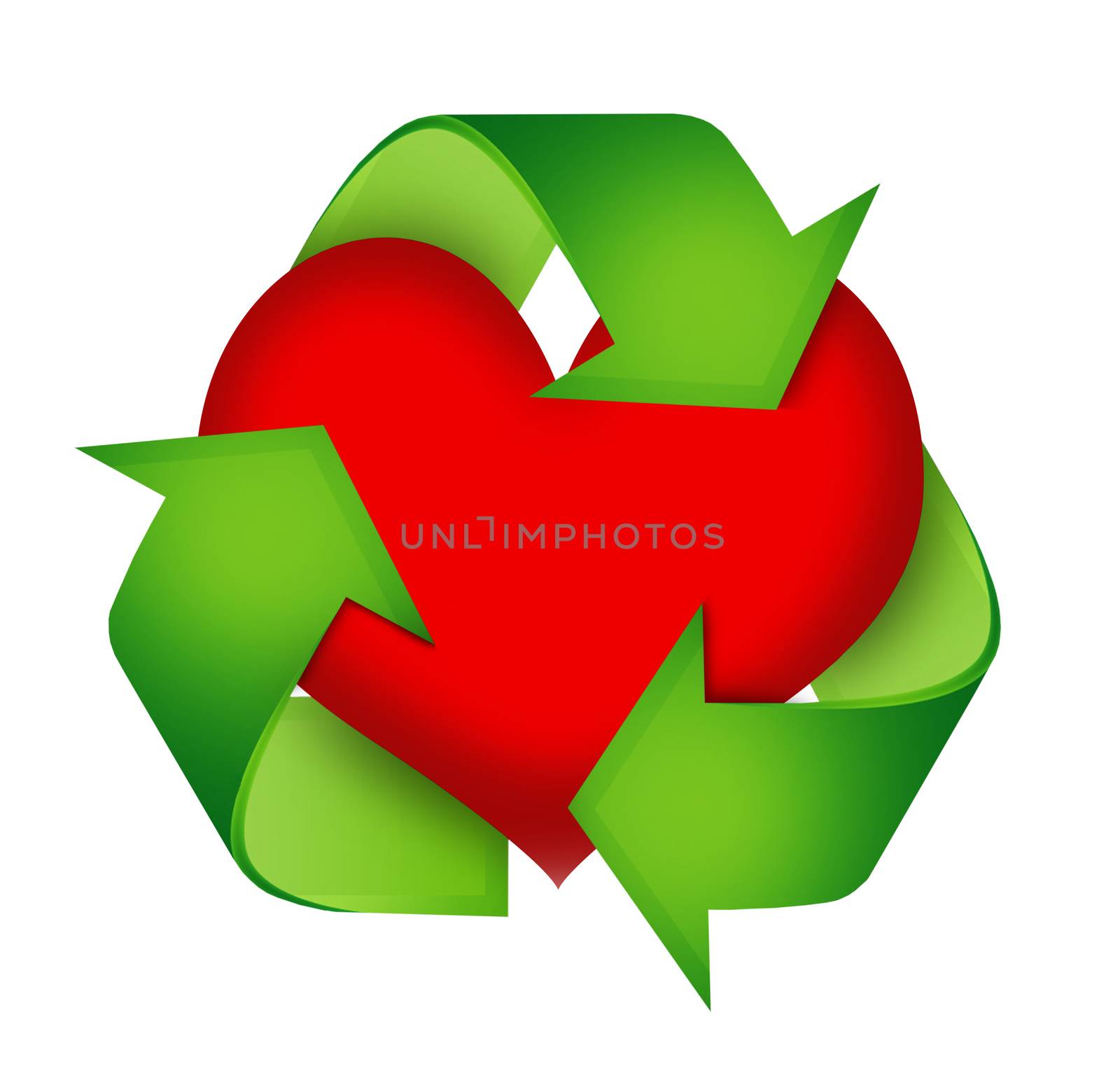Red Heart in sign recycle. Eco heart concept.