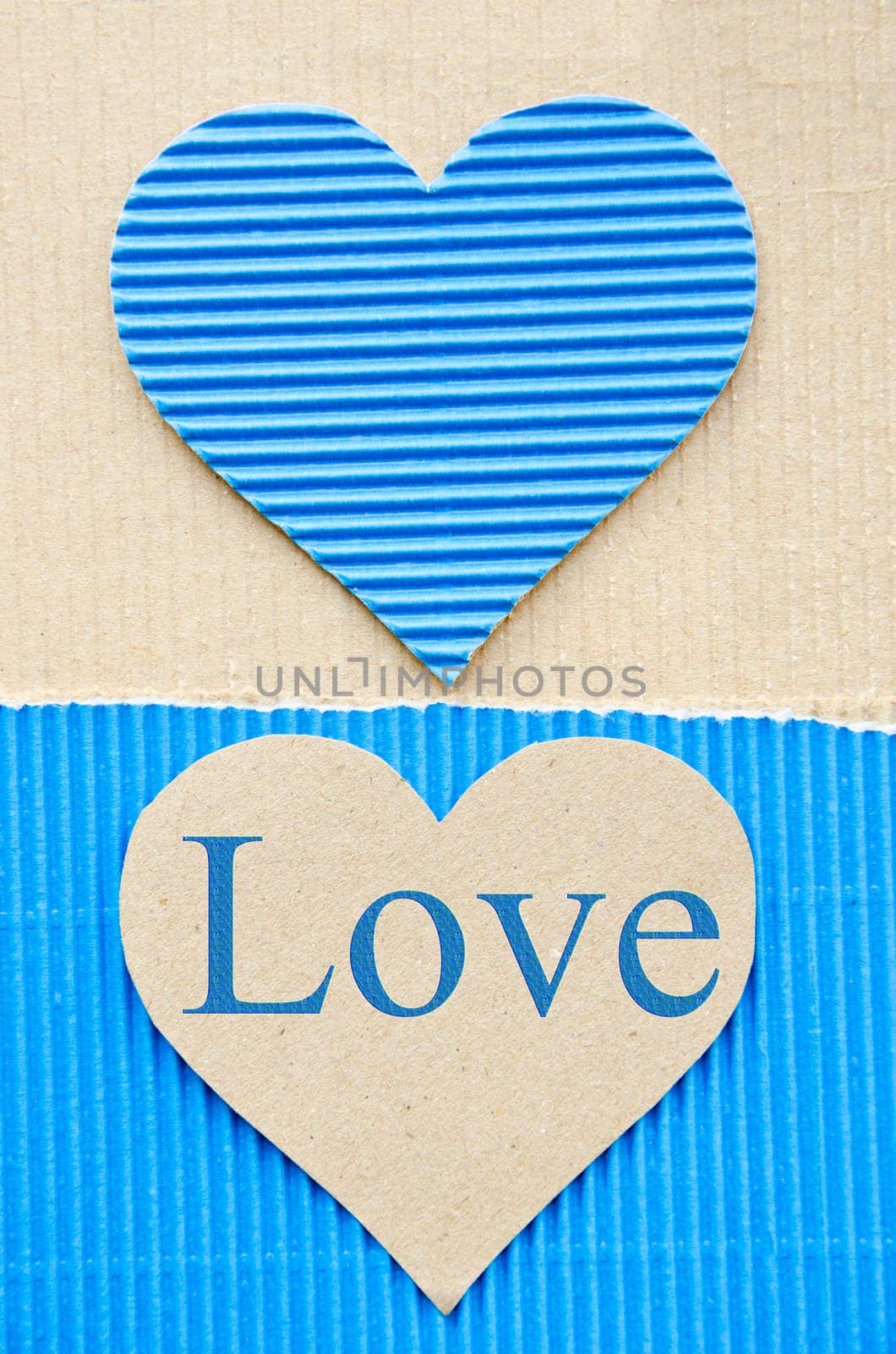heart blue corrugated paper. recycle paper concept. LOVE