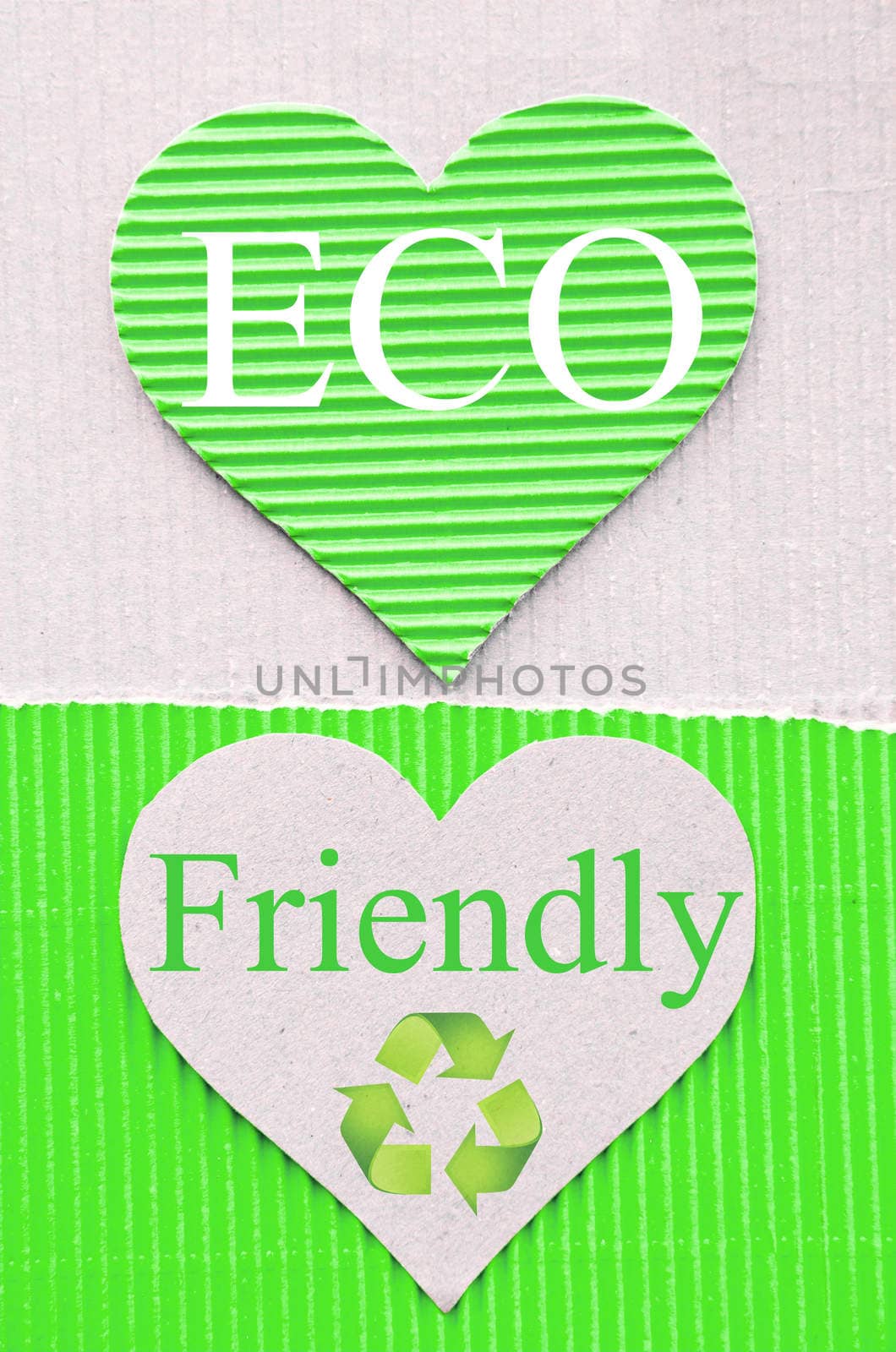 heart green corrugated paper and sign recycle. recycle paper concept. ECO friendly