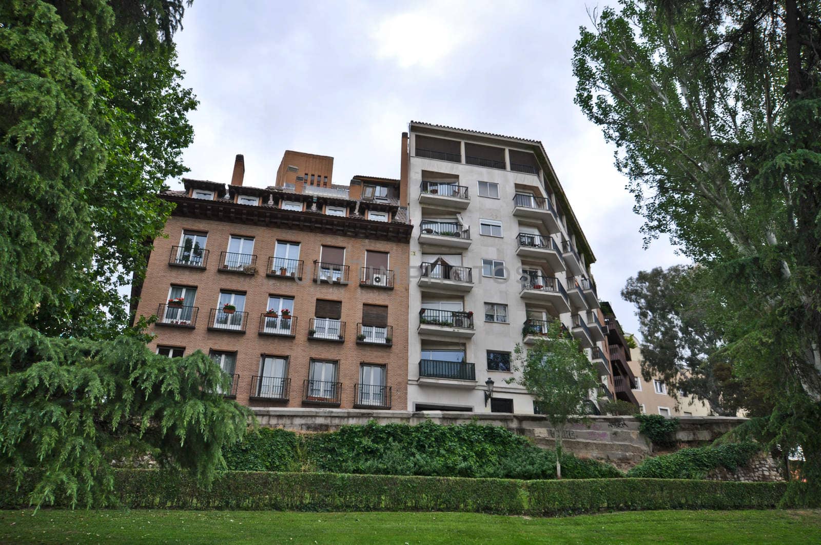 residential building in front of the Royal Palace, Madrid, Spain