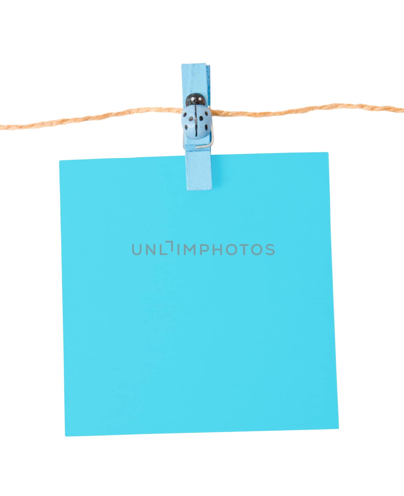 Pinned blue notepad isolated on white background by Gamjai