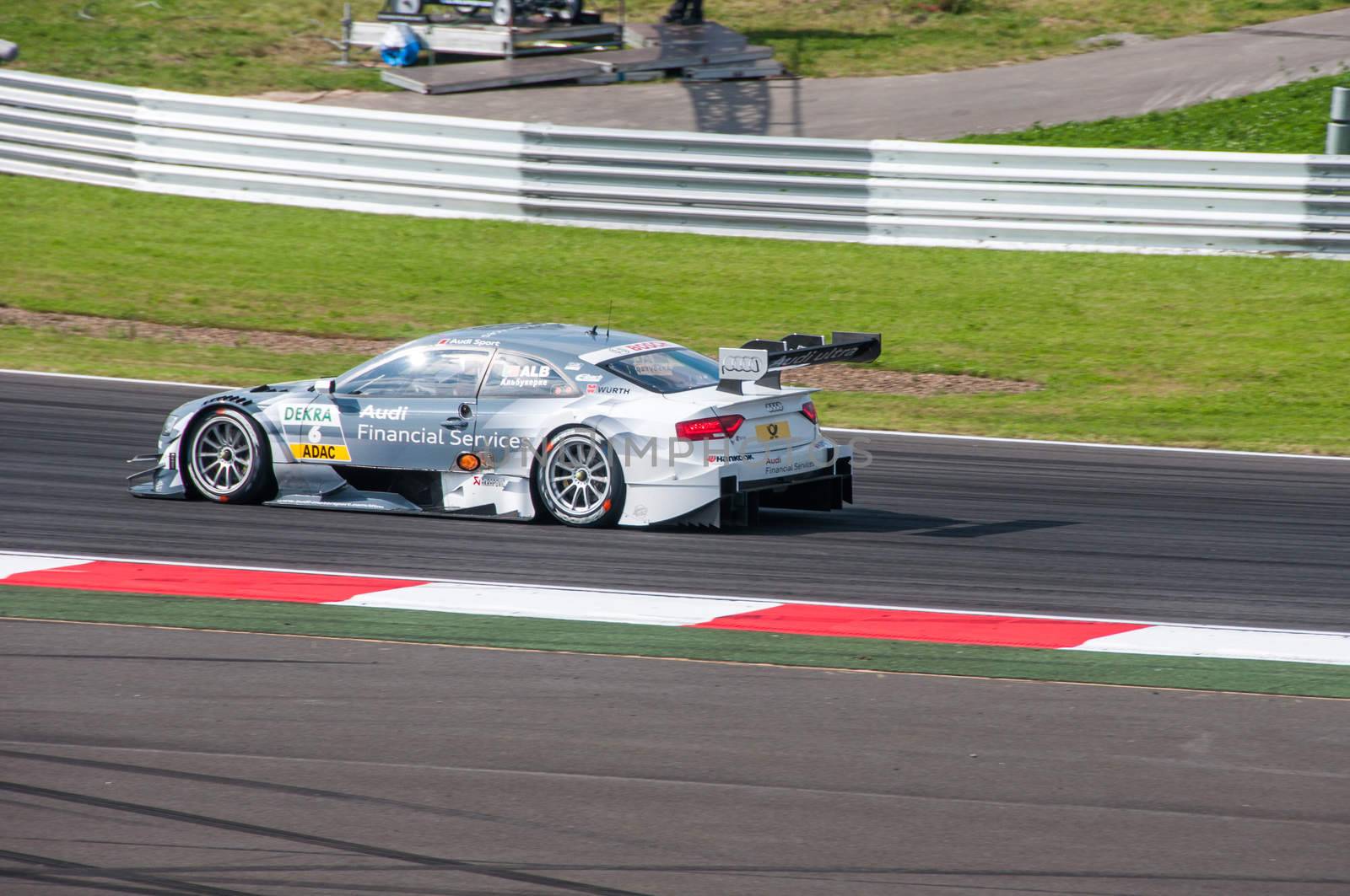 Filipe Albuquerque and him Audi at DTM (Deutsche Tourenwagen Meisterschaft) on MRW (Moscow RaceWay), Moscow, Russia, 2013.08.04