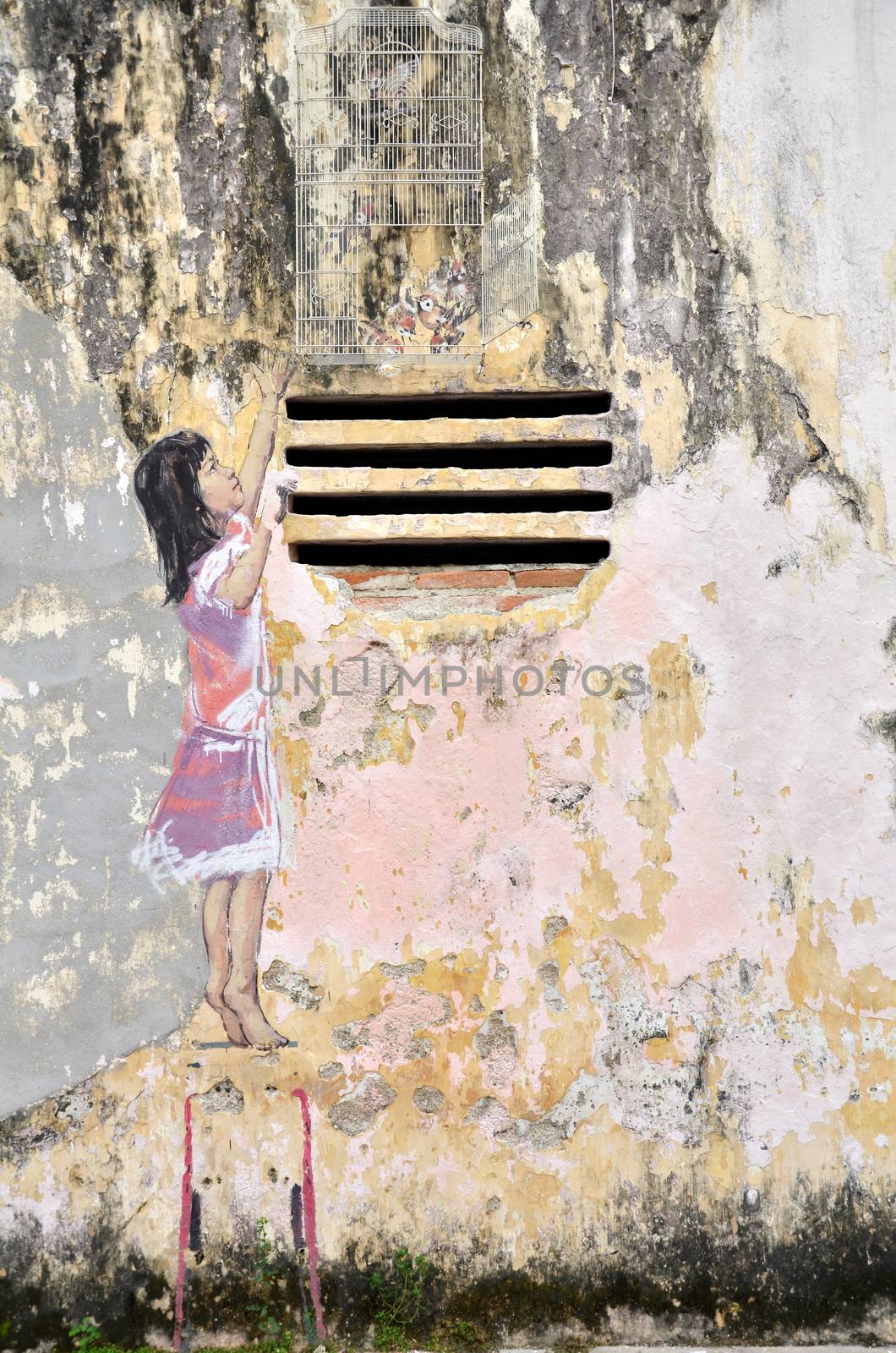 IPOH, MALAYSIA - 25 NOV 2015: Girl painted by Ernest Zacharevic in Ipoh.