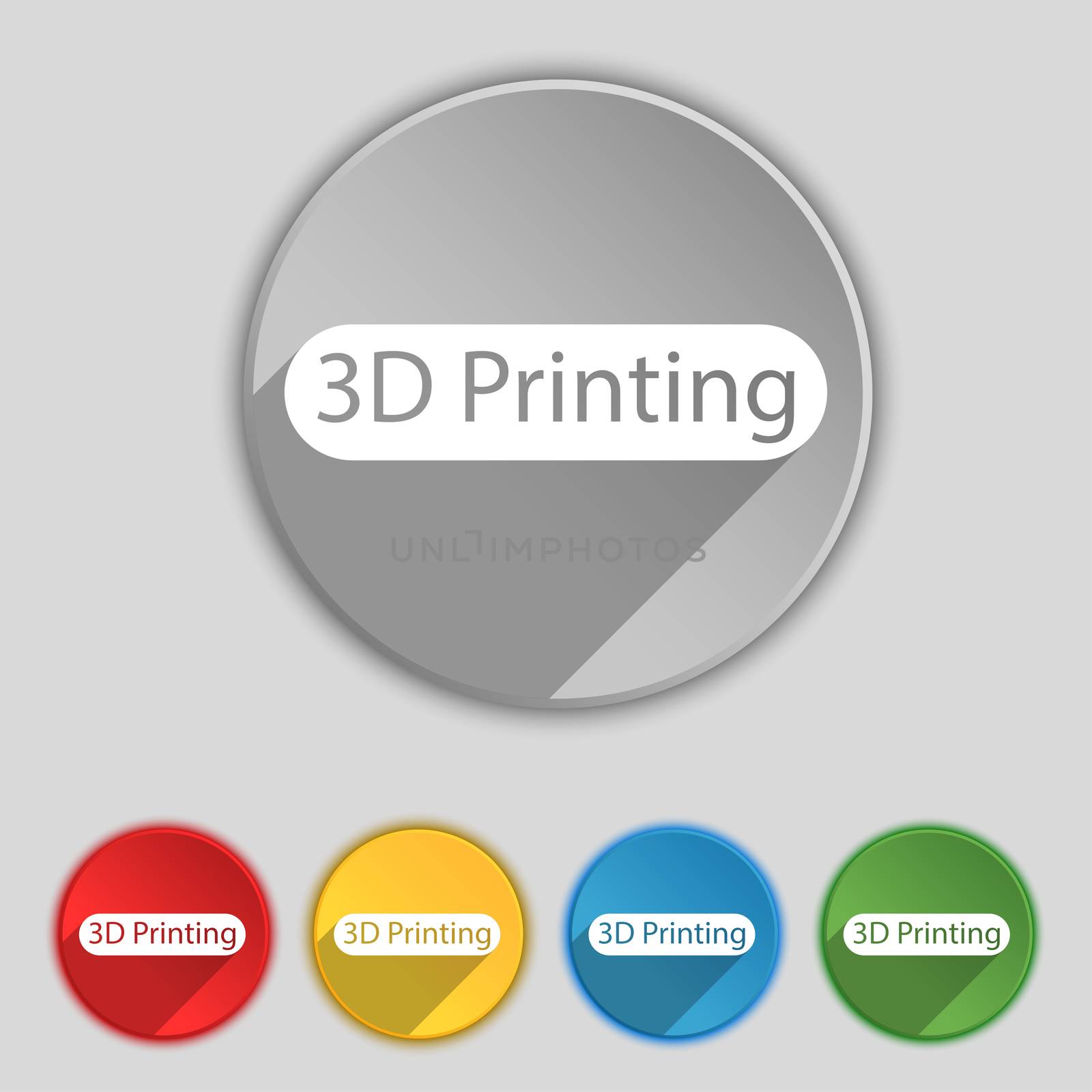 3D Print sign icon. 3d-Printing symbol. Set of colored buttons.  by serhii_lohvyniuk