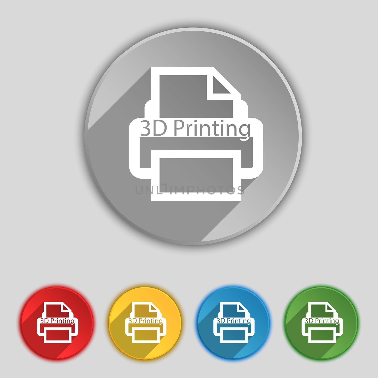 3D Print sign icon. 3d-Printing symbol. Set of colored buttons.  by serhii_lohvyniuk
