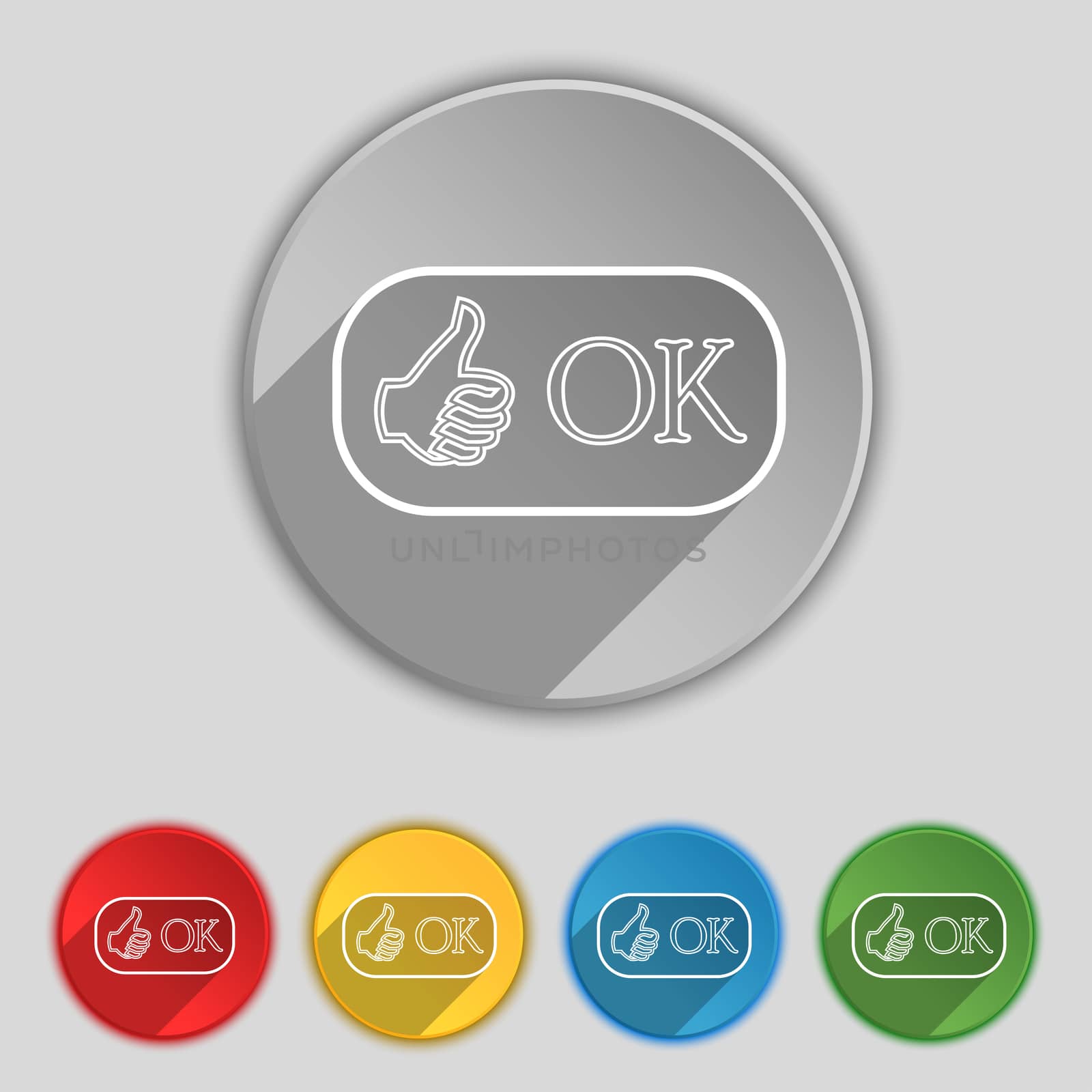 OK sign icon. Positive check symbol. Set of colored buttons.  by serhii_lohvyniuk