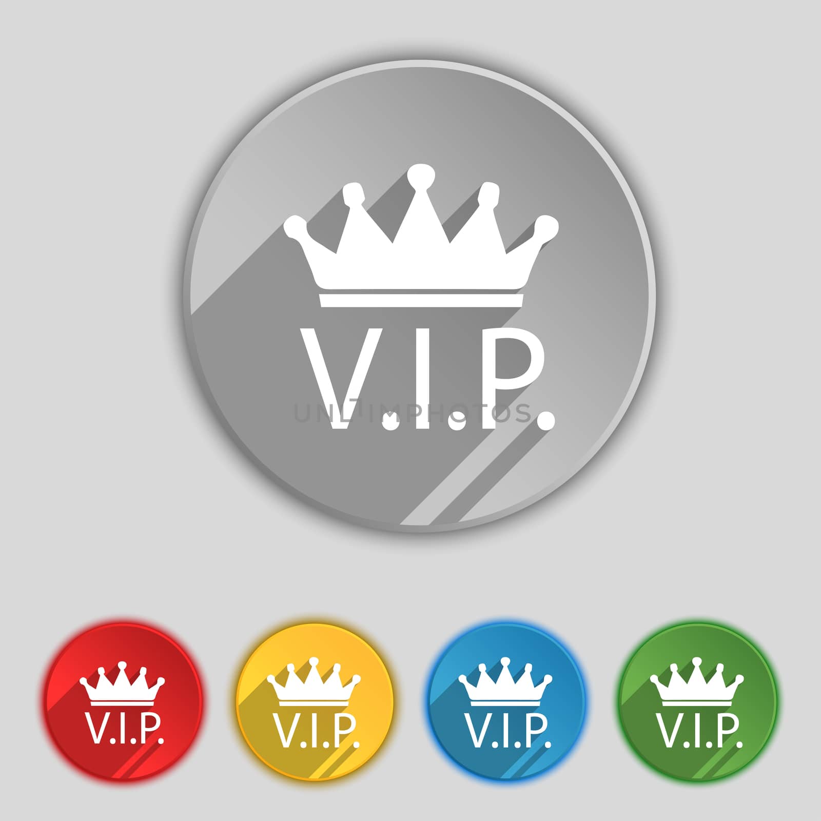 Vip sign icon. Membership symbol. Very important person. Set of colored buttons.  by serhii_lohvyniuk