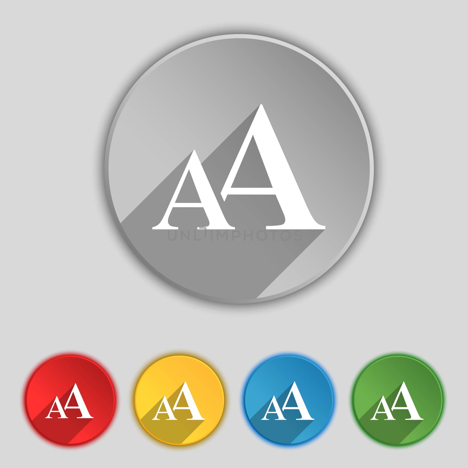 Enlarge font, AA icon sign. Symbol on five flat buttons.  by serhii_lohvyniuk