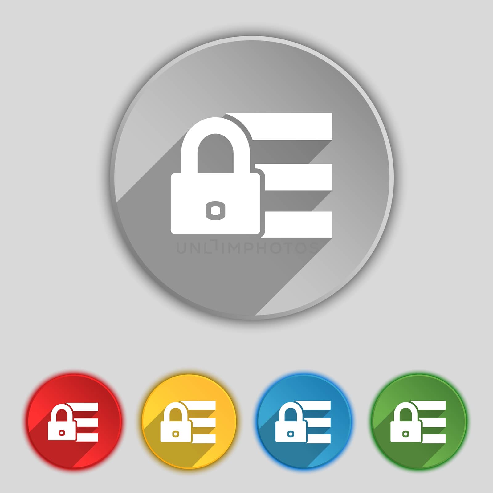 Lock, login icon sign. Symbol on five flat buttons.  by serhii_lohvyniuk