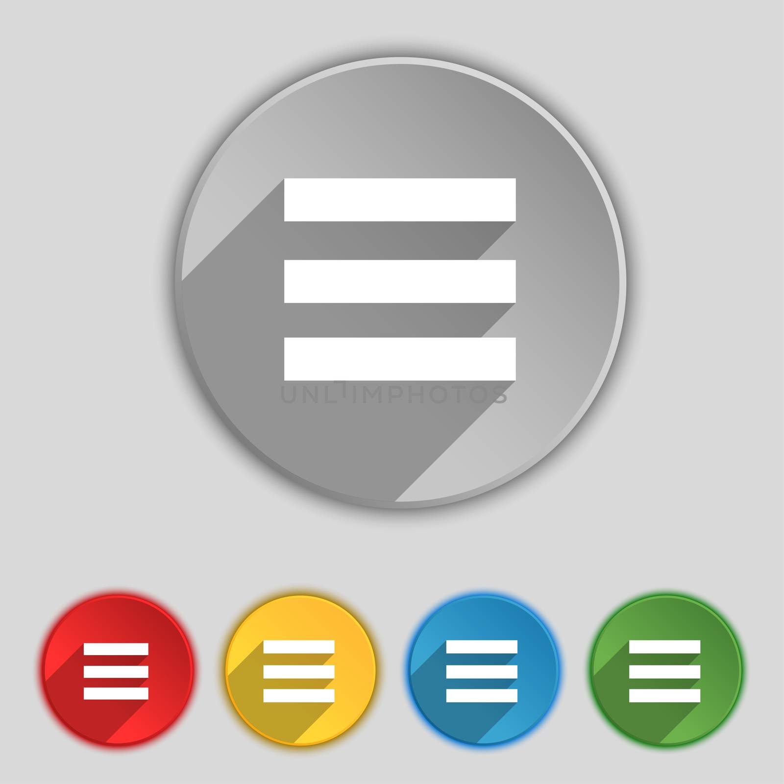Align text to the width icon sign. Symbol on five flat buttons.  by serhii_lohvyniuk