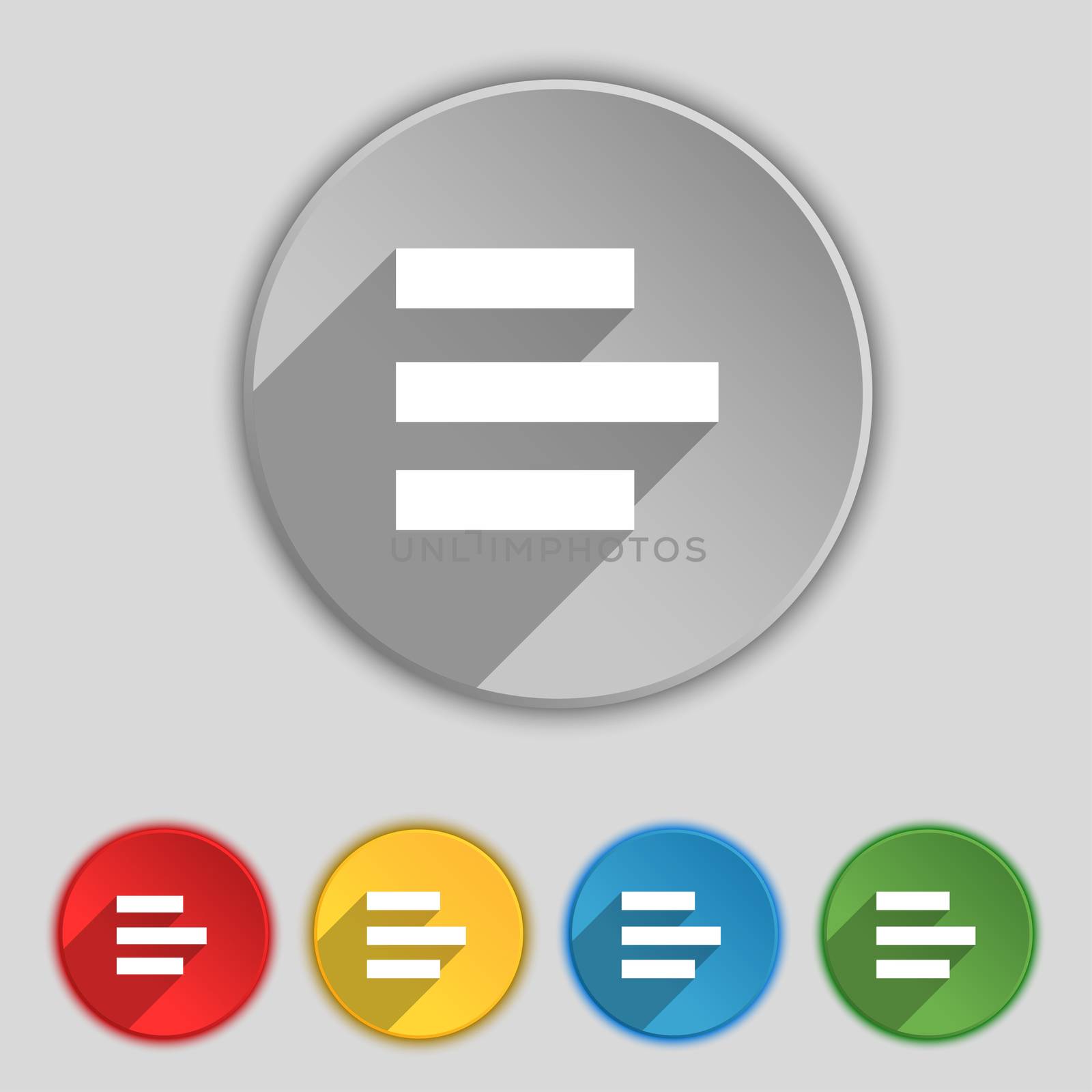 Left-aligned icon sign. Symbol on five flat buttons. illustration