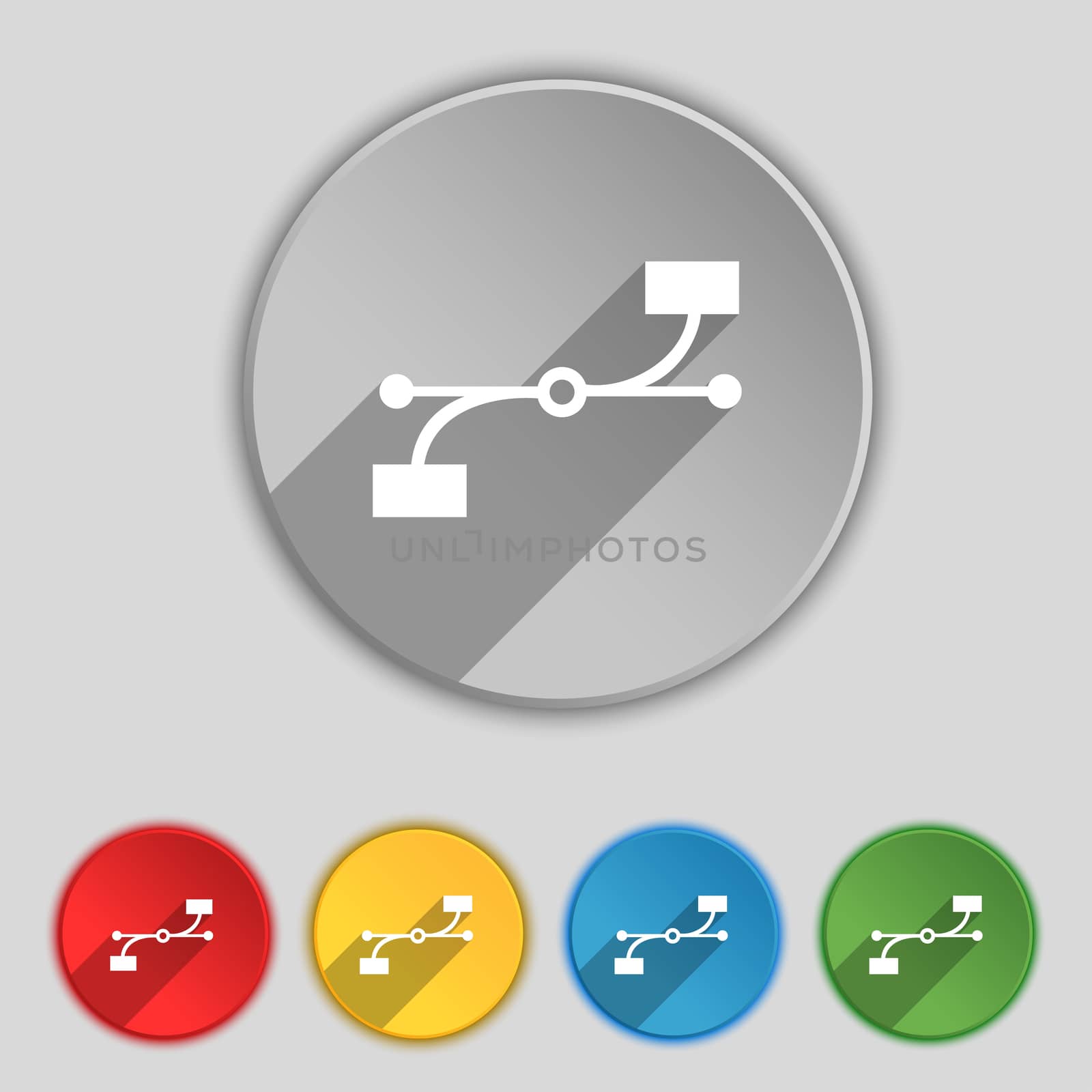 Bezier Curve icon sign. Symbol on five flat buttons.  by serhii_lohvyniuk