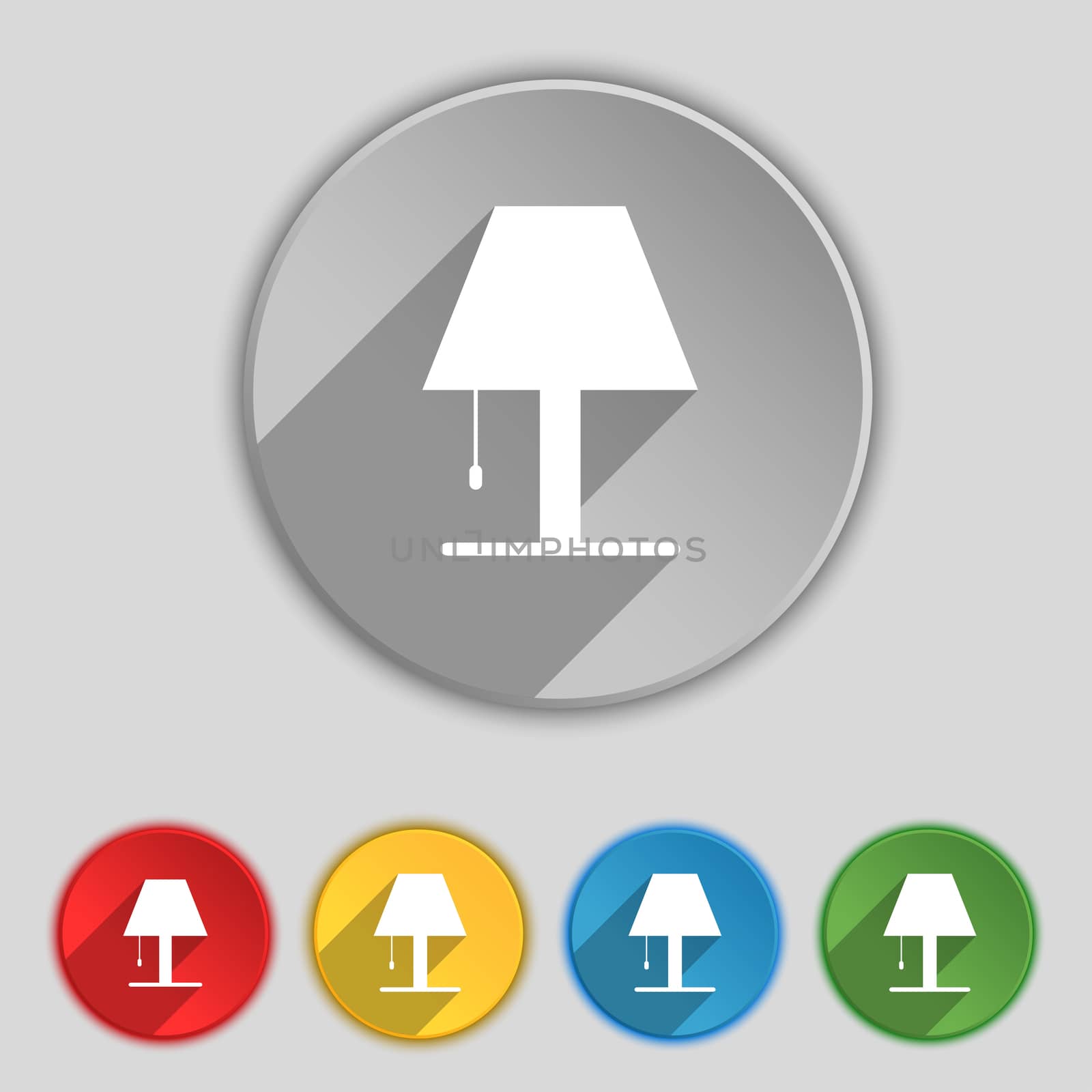 Lamp icon sign. Symbol on five flat buttons. illustration