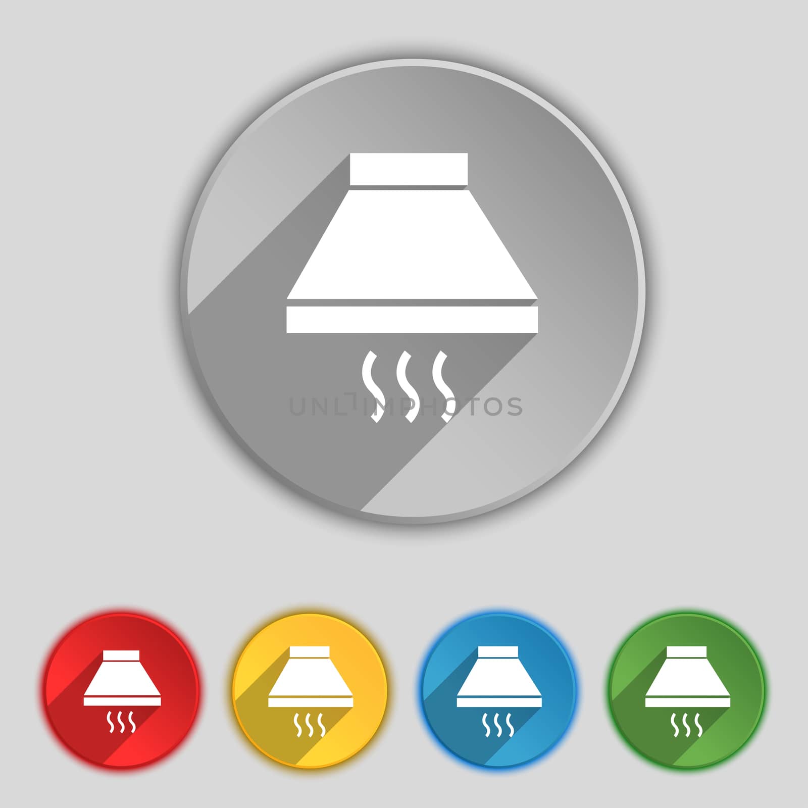 Kitchen hood icon sign. Symbol on five flat buttons. illustration