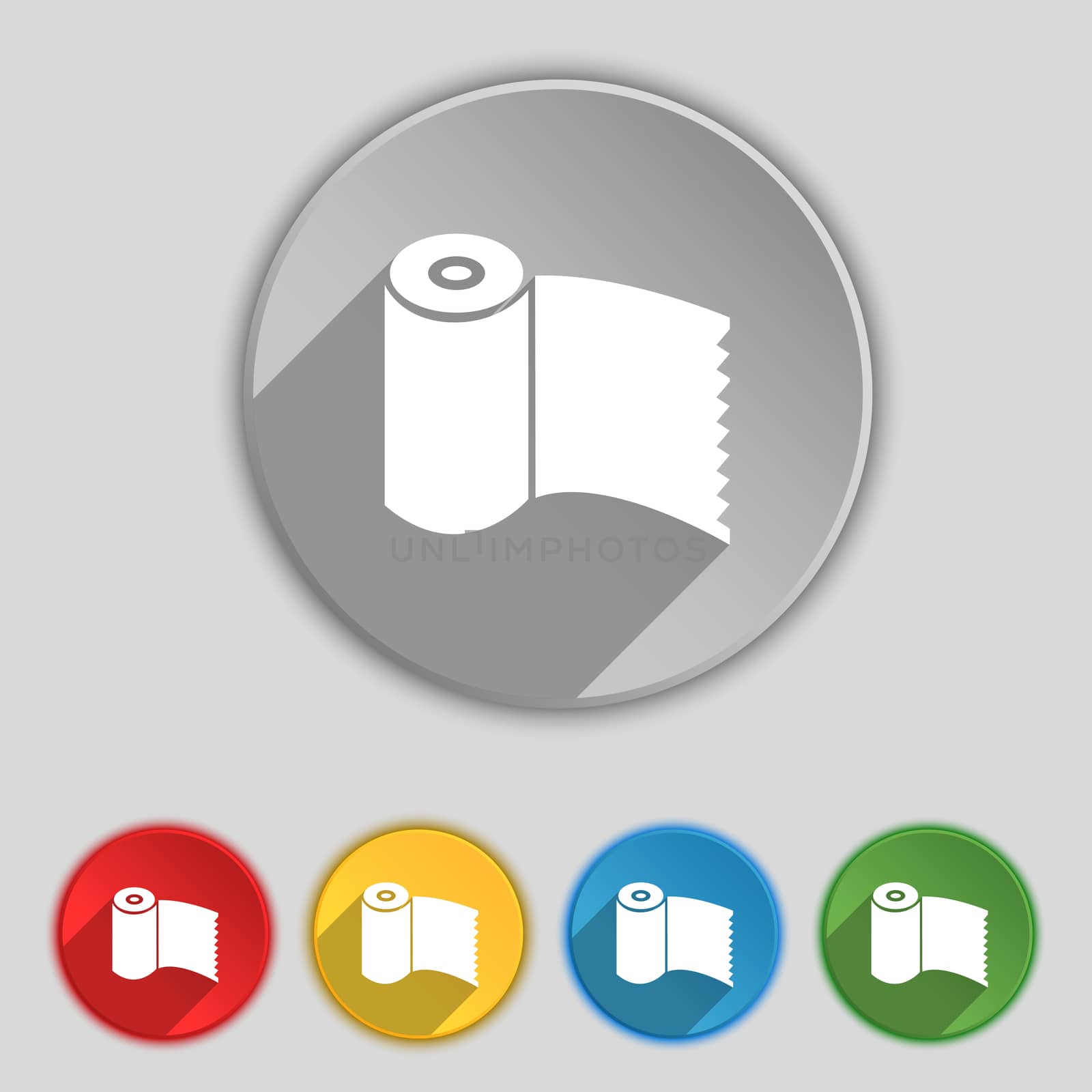 Toilet paper, WC roll icon sign. Symbol on five flat buttons.  by serhii_lohvyniuk