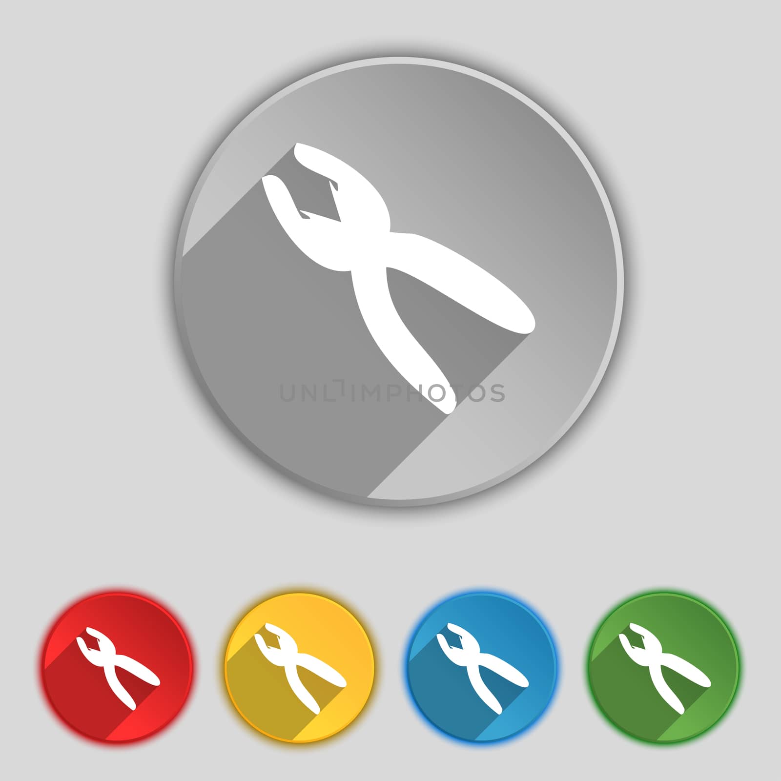 pliers icon sign. Symbol on five flat buttons. illustration