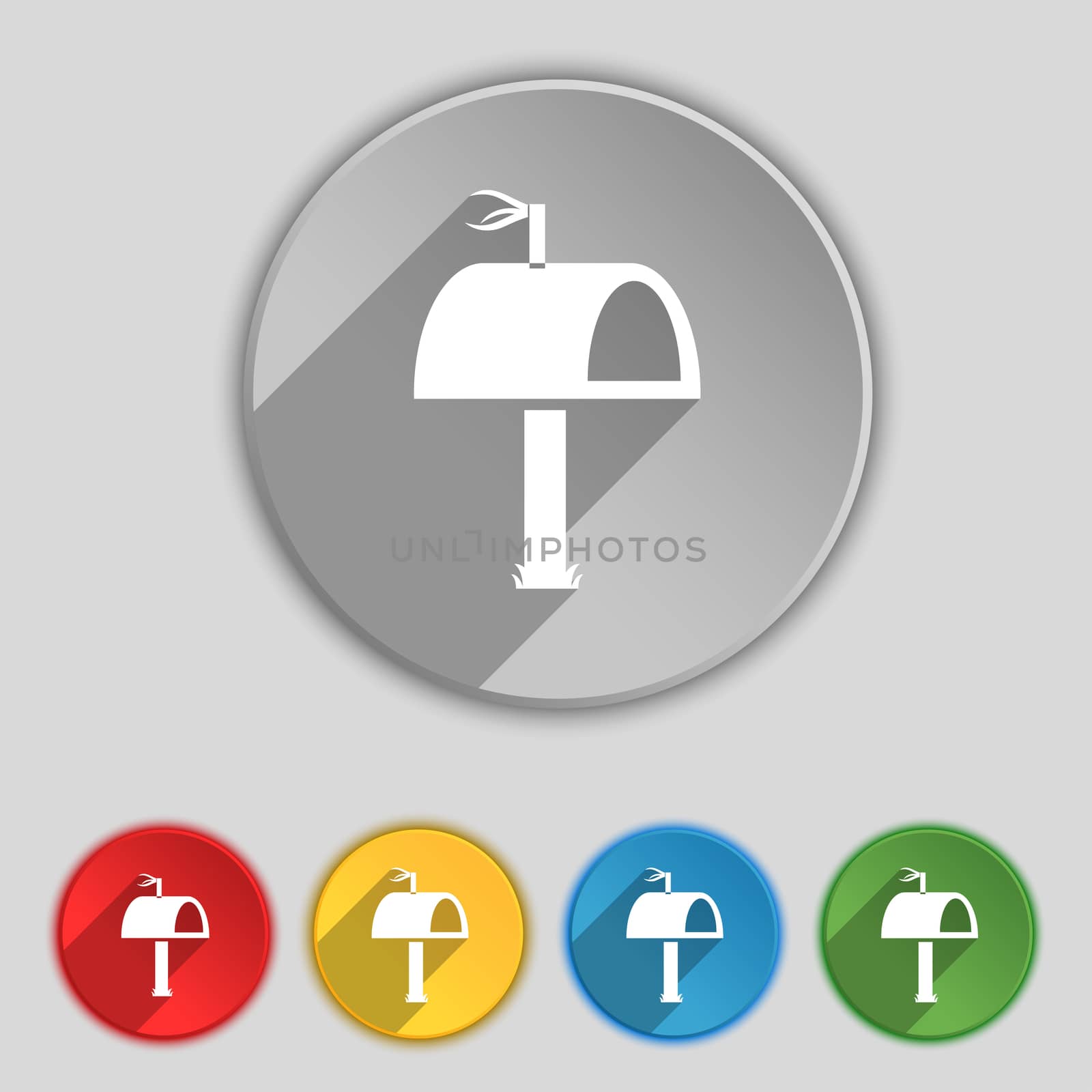 Mailbox icon sign. Symbol on five flat buttons. illustration