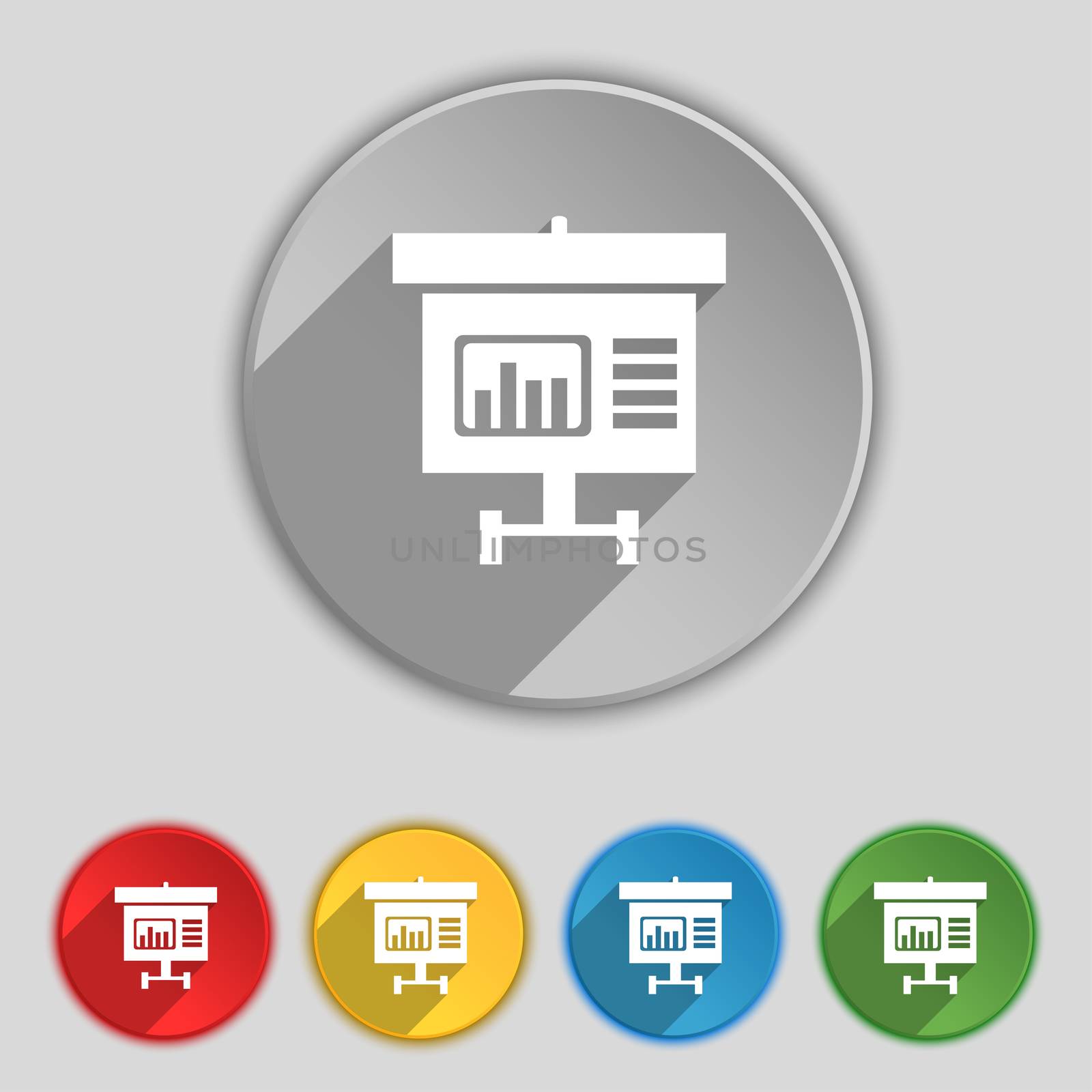 Graph icon sign. Symbol on five flat buttons.  by serhii_lohvyniuk