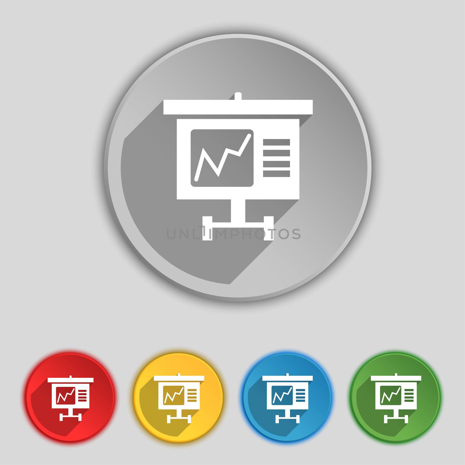 Graph icon sign. Symbol on five flat buttons. illustration