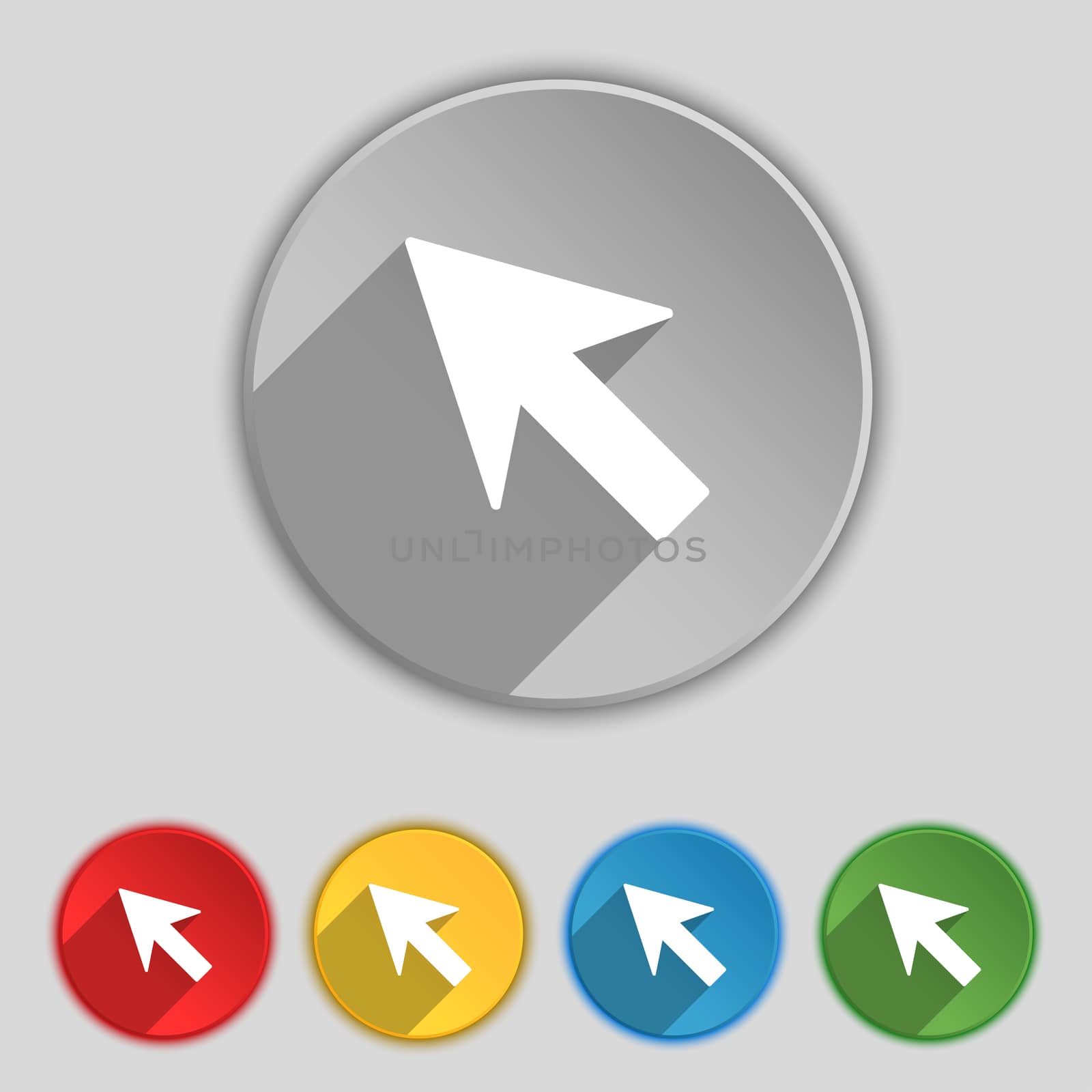 Cursor, arrow icon sign. Symbol on five flat buttons.  by serhii_lohvyniuk
