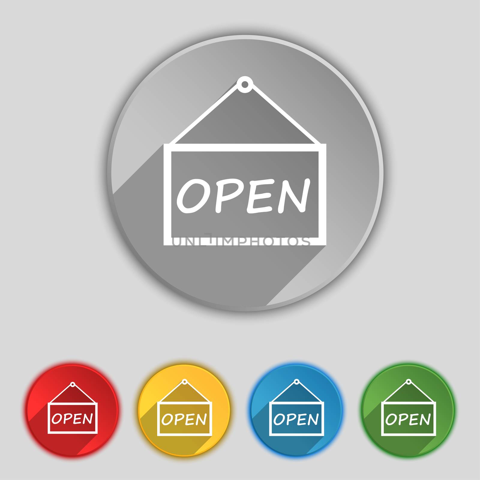 open icon sign. Symbol on five flat buttons. illustration