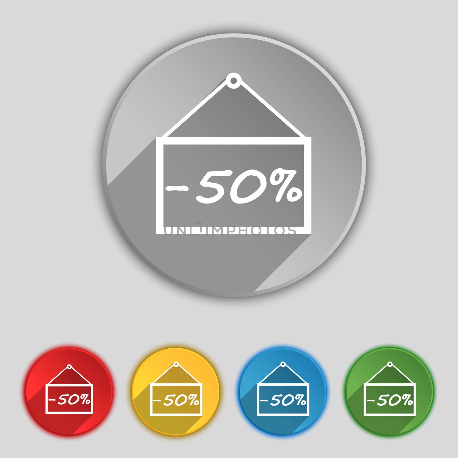 50 discount icon sign. Symbol on five flat buttons. illustration