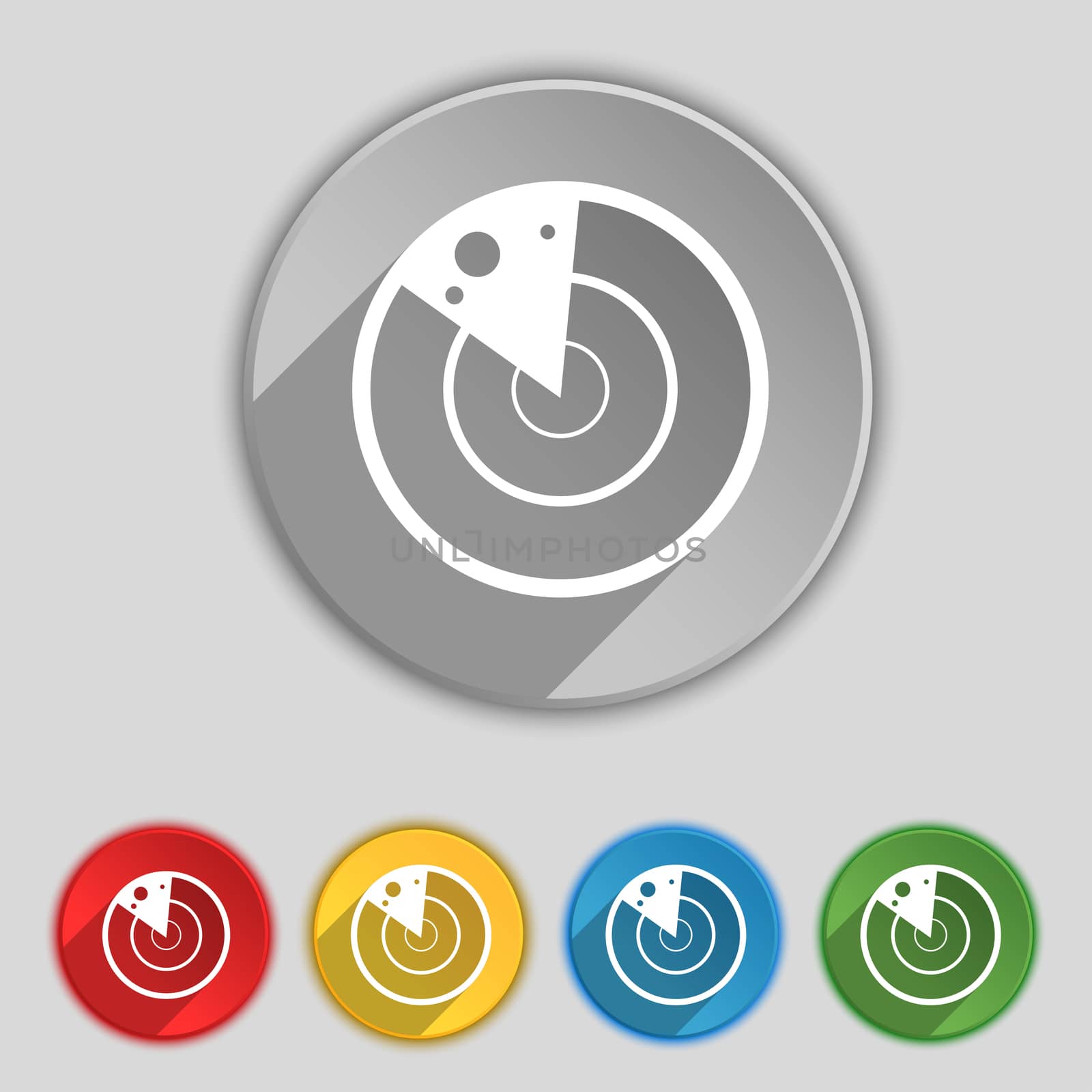 radar icon sign. Symbol on five flat buttons.  by serhii_lohvyniuk