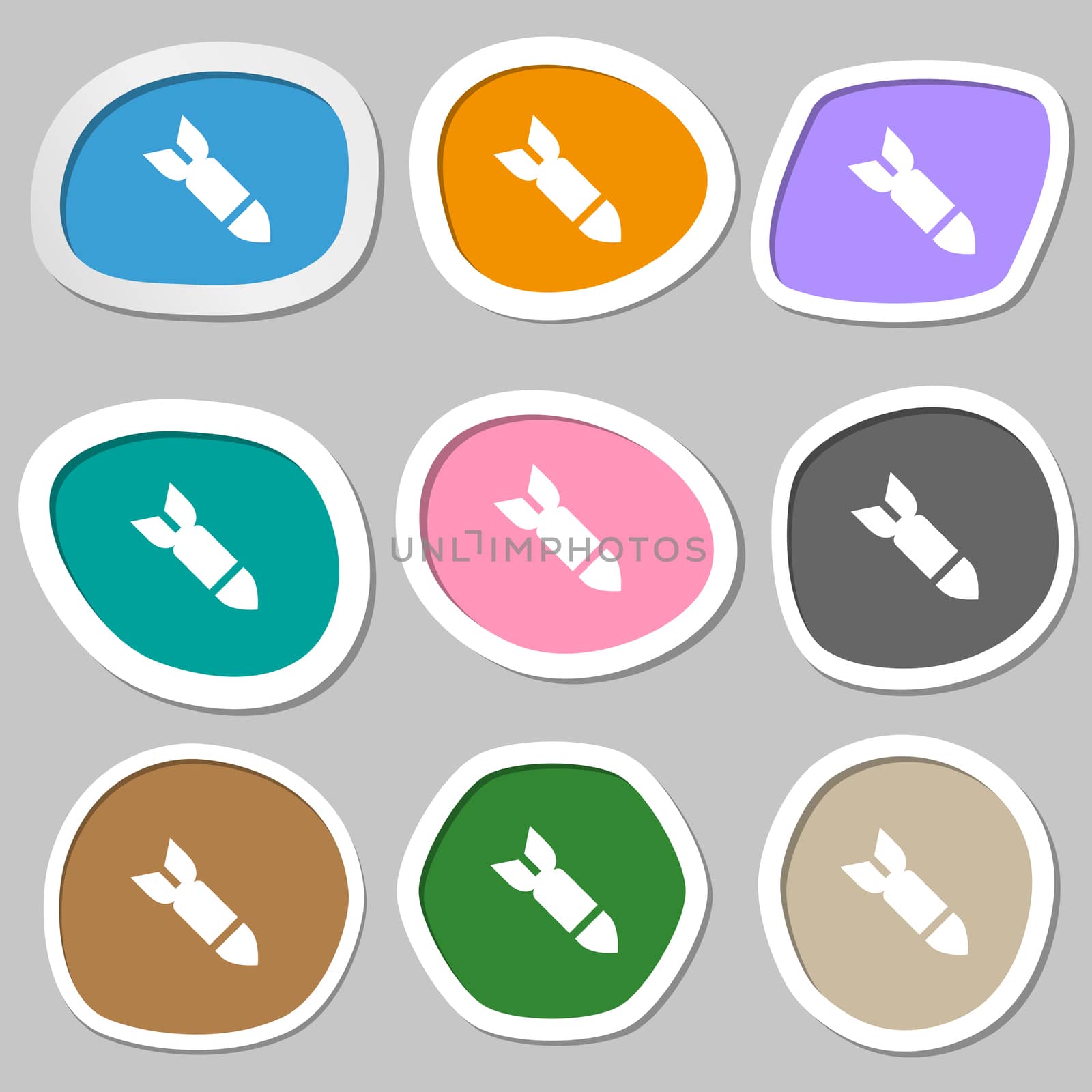Missile,Rocket weapon icon symbols. Multicolored paper stickers. illustration