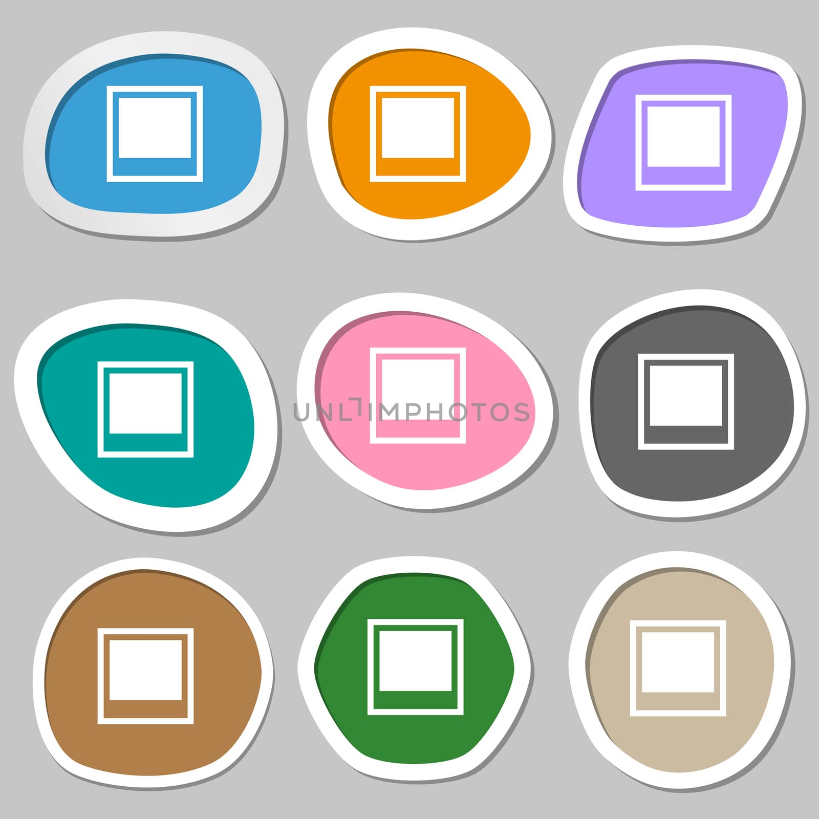 Photo frame template icon symbols. Multicolored paper stickers.  by serhii_lohvyniuk