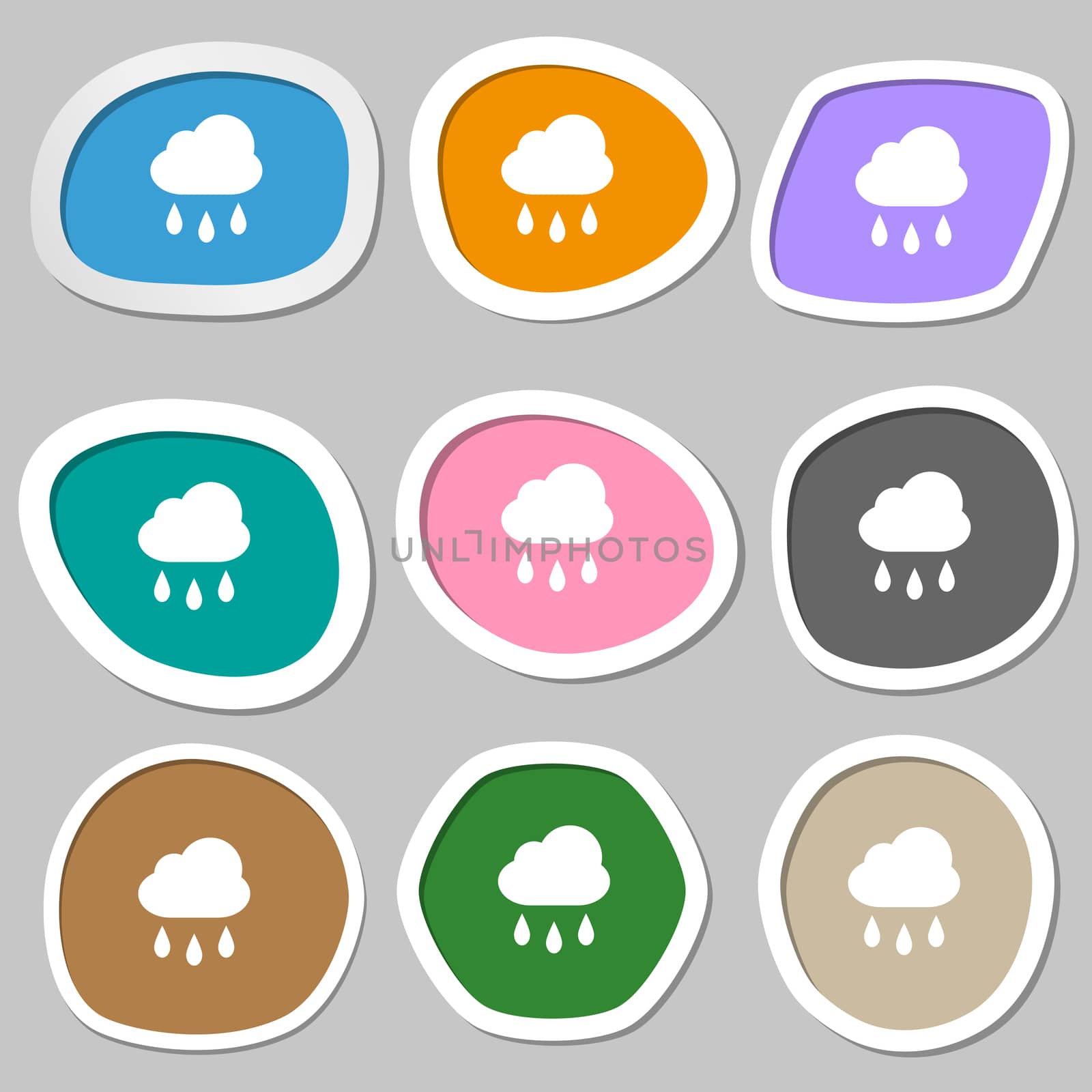 Weather Rain icon symbols. Multicolored paper stickers. illustration