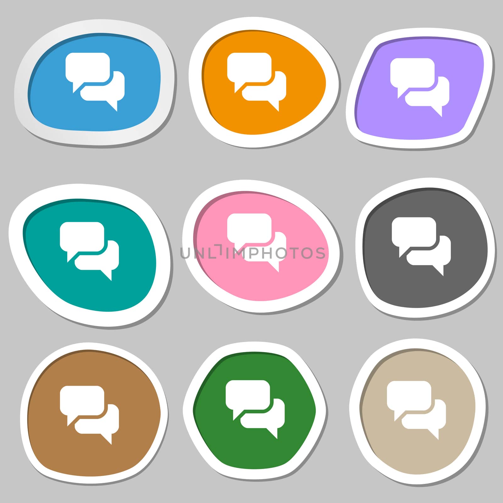 Speech bubble, Think cloud icon symbols. Multicolored paper stickers. illustration