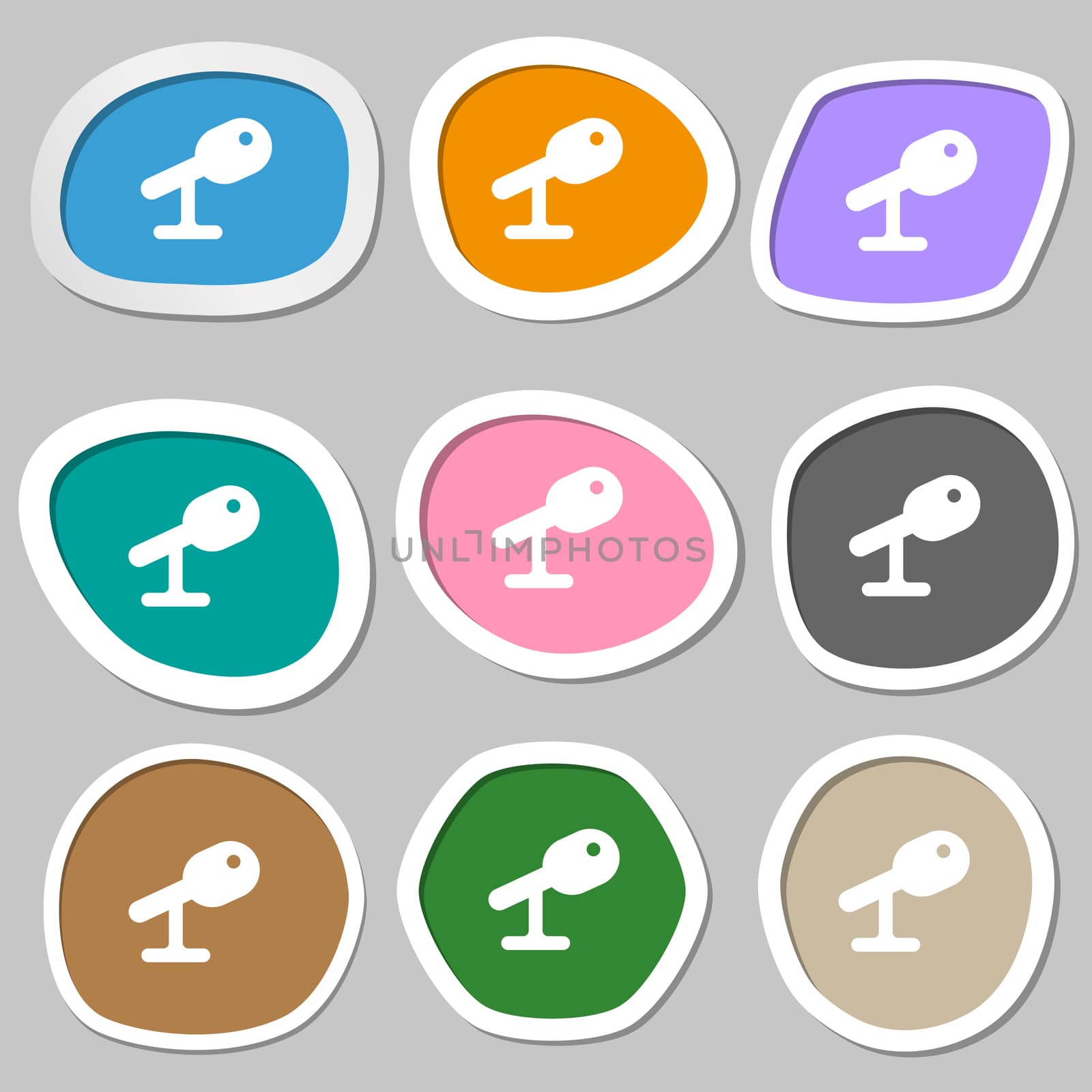 Microphone, Speaker icon symbols. Multicolored paper stickers. illustration