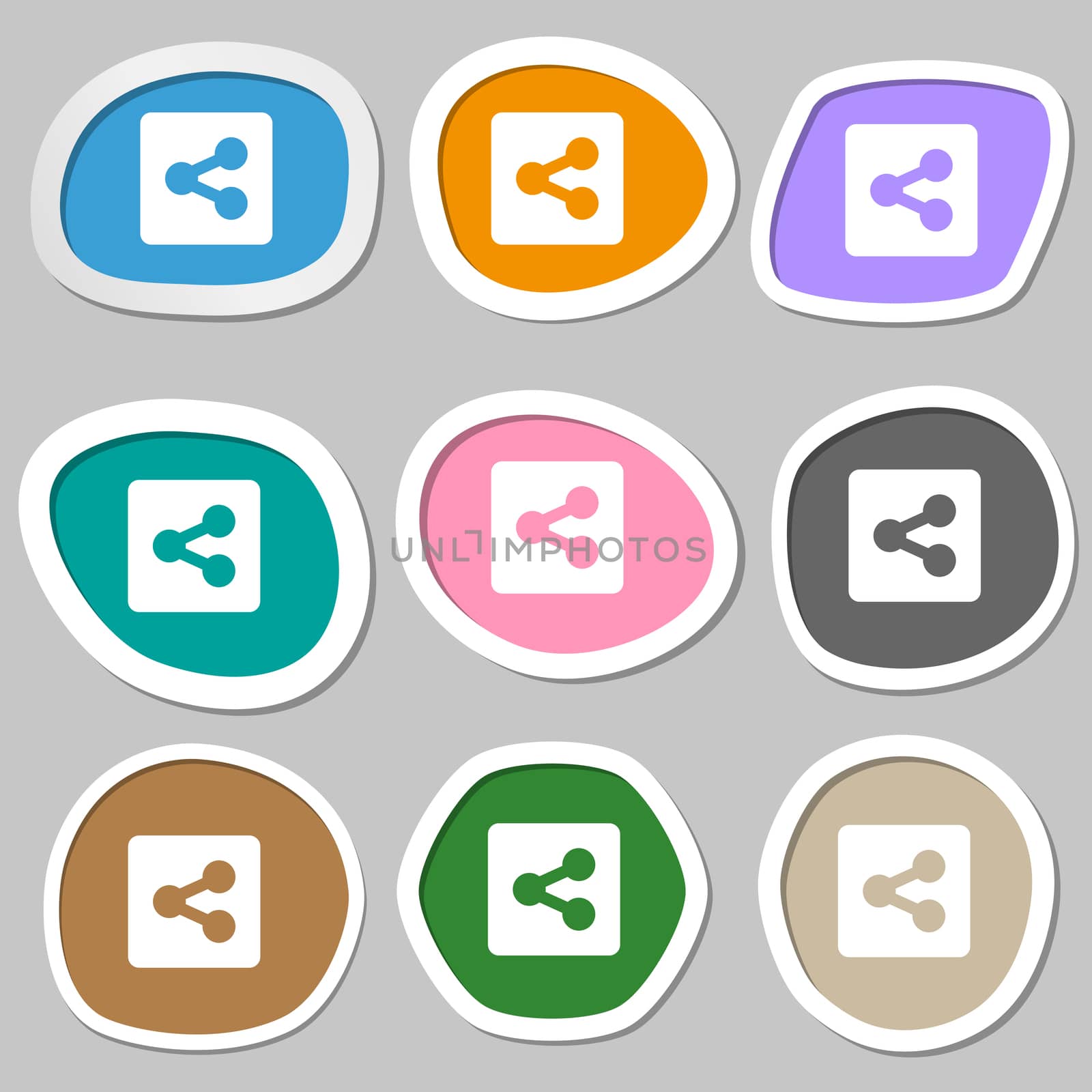 Share icon symbols. Multicolored paper stickers.  by serhii_lohvyniuk
