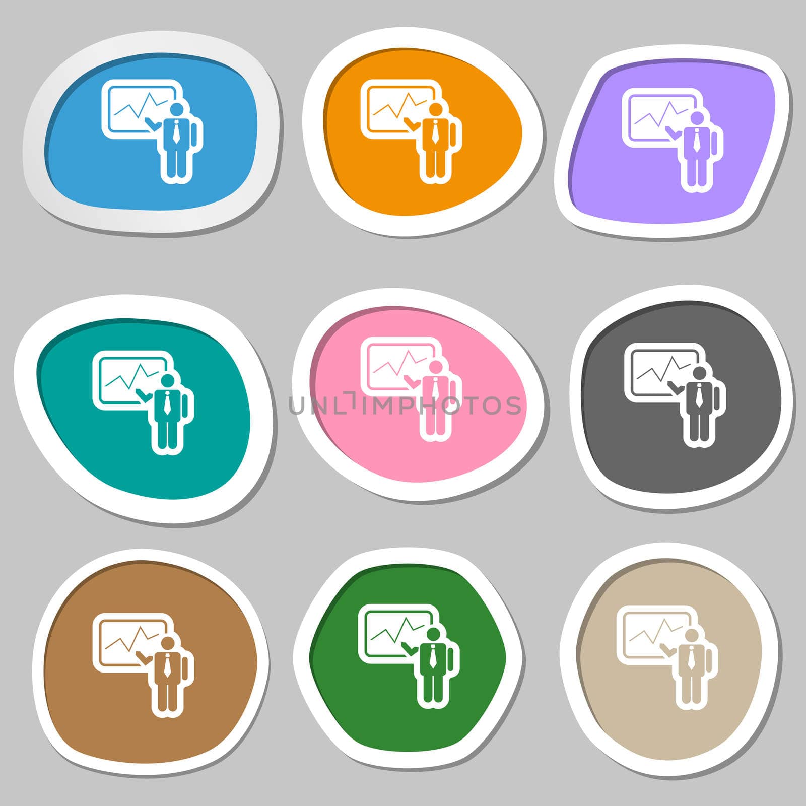 businessman making report icon symbols. Multicolored paper stickers.  by serhii_lohvyniuk