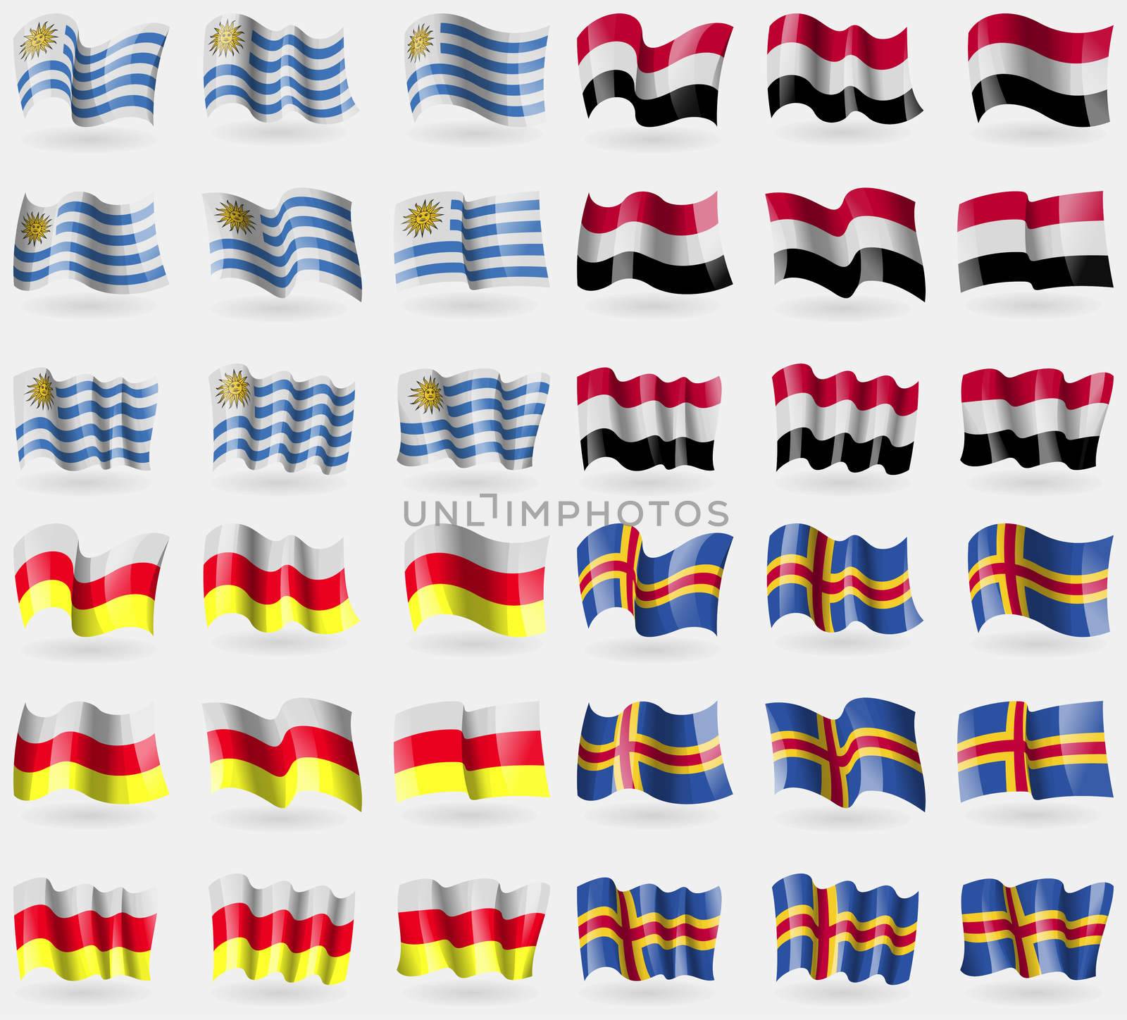 Uruguay, Yemen, North Ossetia, Aland. Set of 36 flags of the countries of the world.  by serhii_lohvyniuk