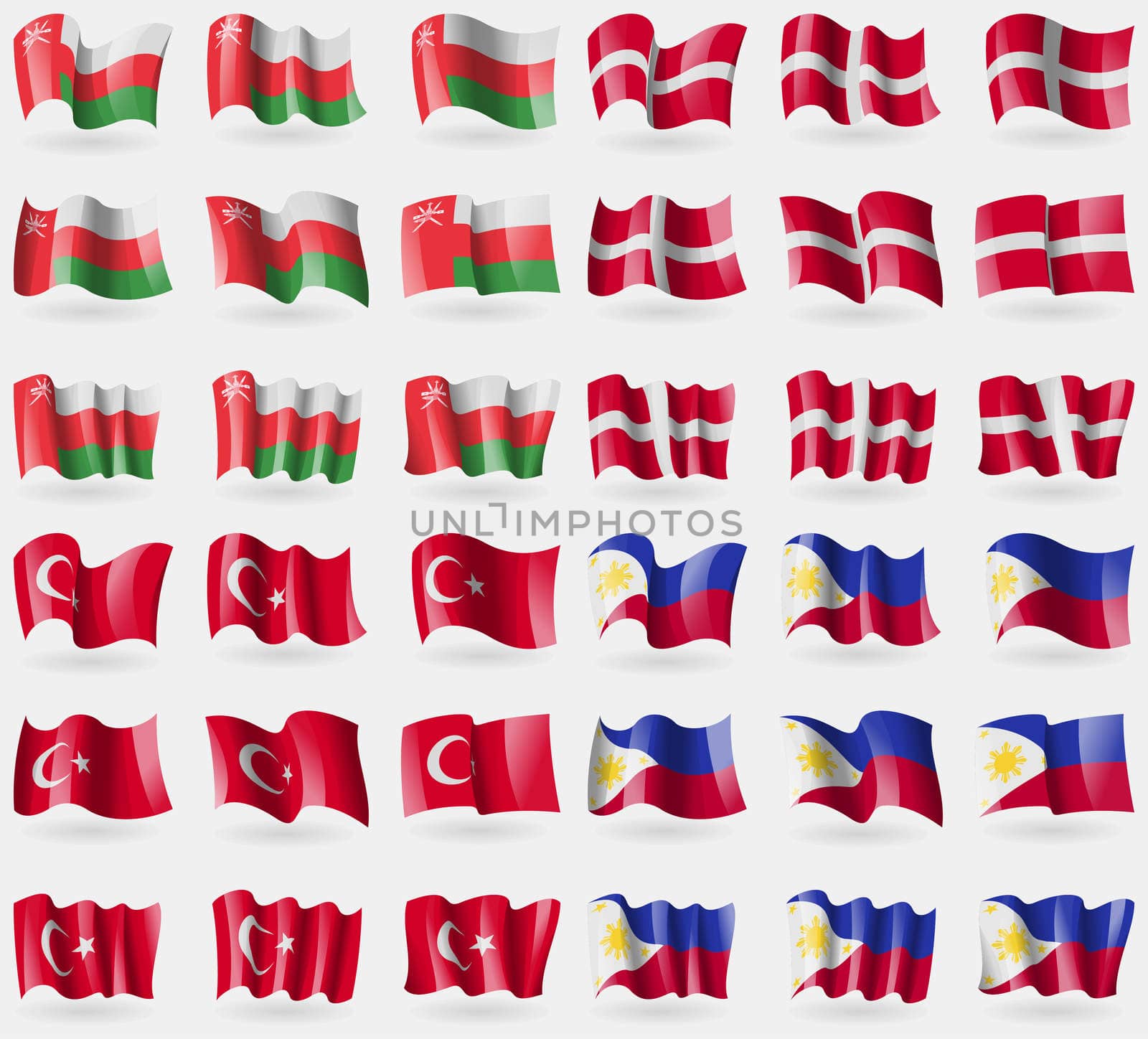 Oman, Military Order Malta, Turkey, Philippines. Set of 36 flags of the countries of the world.  by serhii_lohvyniuk