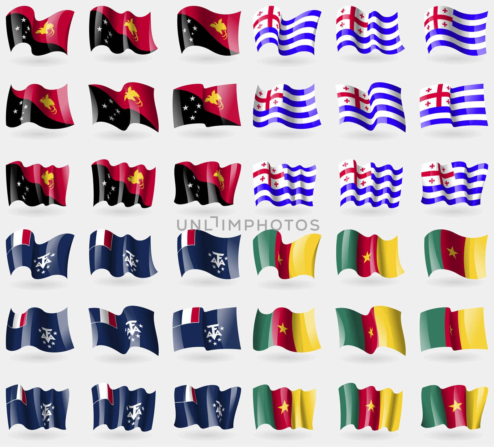 Papua New Guinea, Ajaria, French and Antarctic, Cameroon. Set of 36 flags of the countries of the world.  by serhii_lohvyniuk