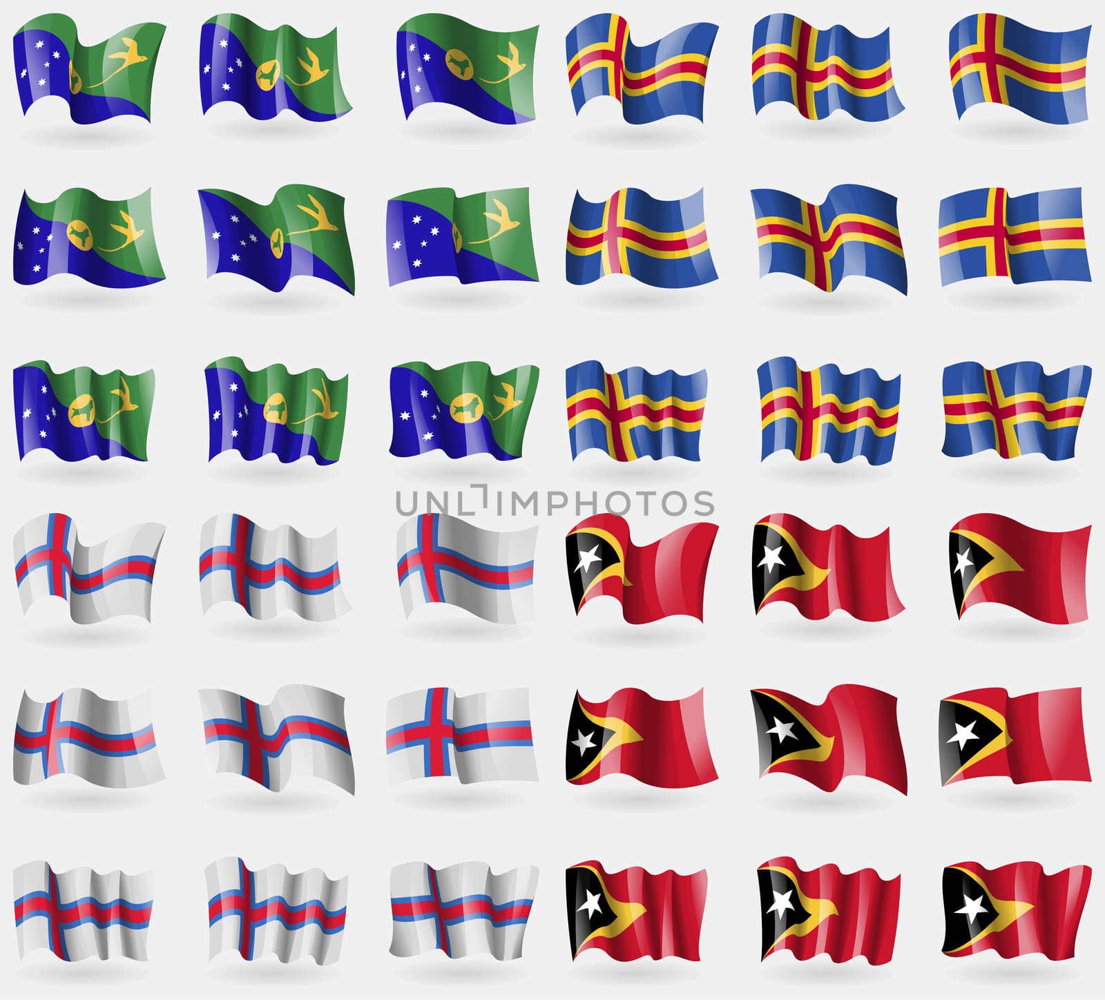 Christmas Island, Aland, Faroe Islands, East Timor. Set of 36 flags of the countries of the world.  by serhii_lohvyniuk