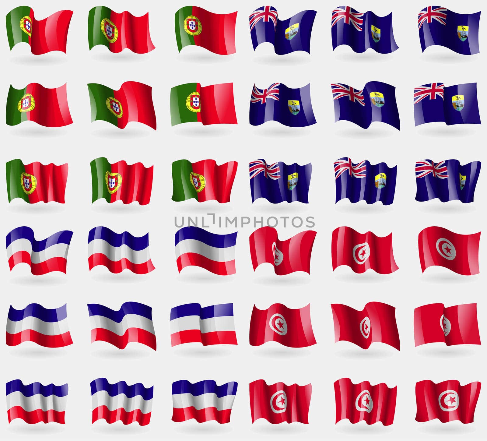 Portugal, Saint Helena, Los Altos, Tunisia. Set of 36 flags of the countries of the world.  by serhii_lohvyniuk