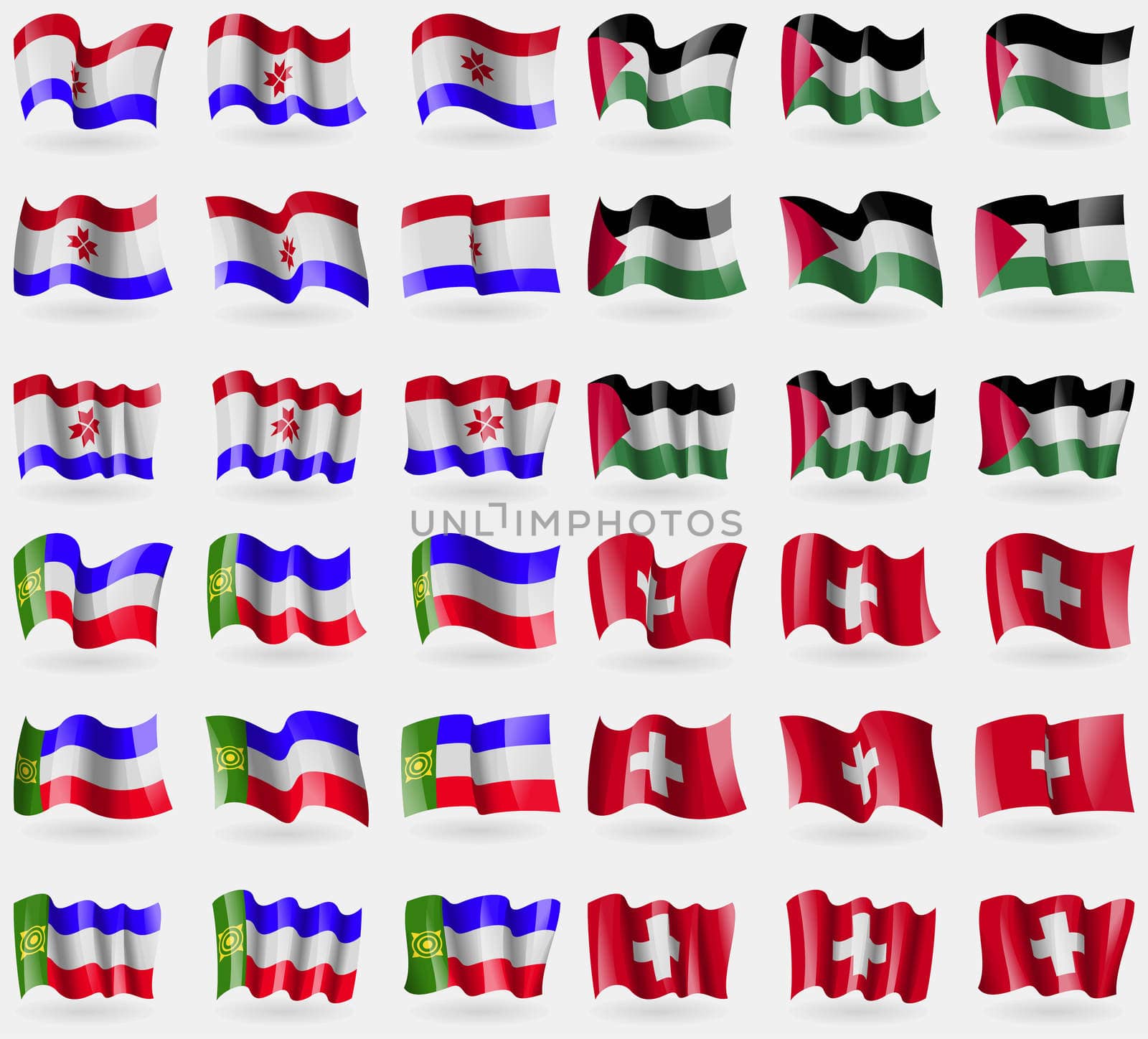 Mordovia, Palestine, Khakassia, Switzerland. Set of 36 flags of the countries of the world.  by serhii_lohvyniuk