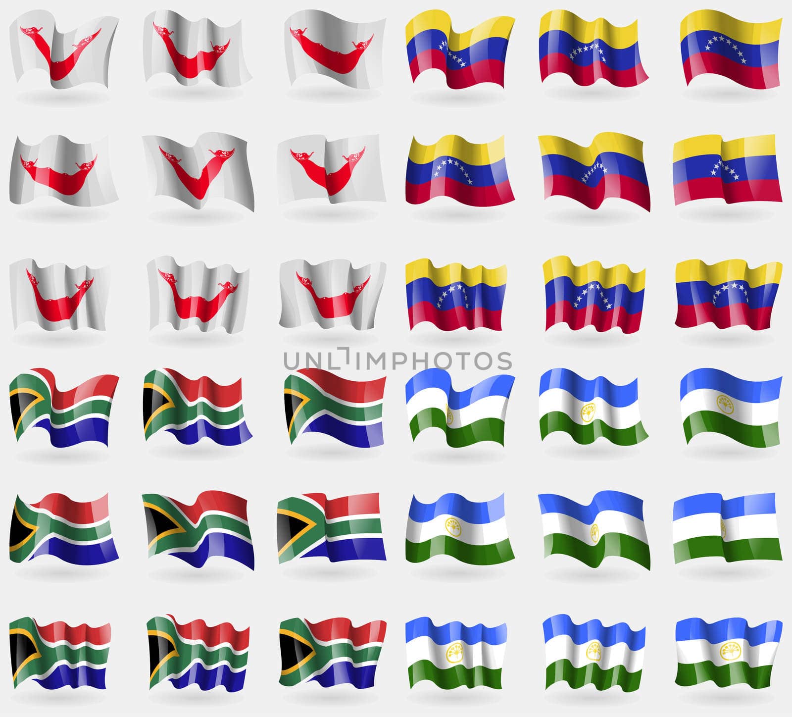 Easter Rapa Nui, Venezuela, South Africa, Bashkortostan. Set of 36 flags of the countries of the world.  by serhii_lohvyniuk