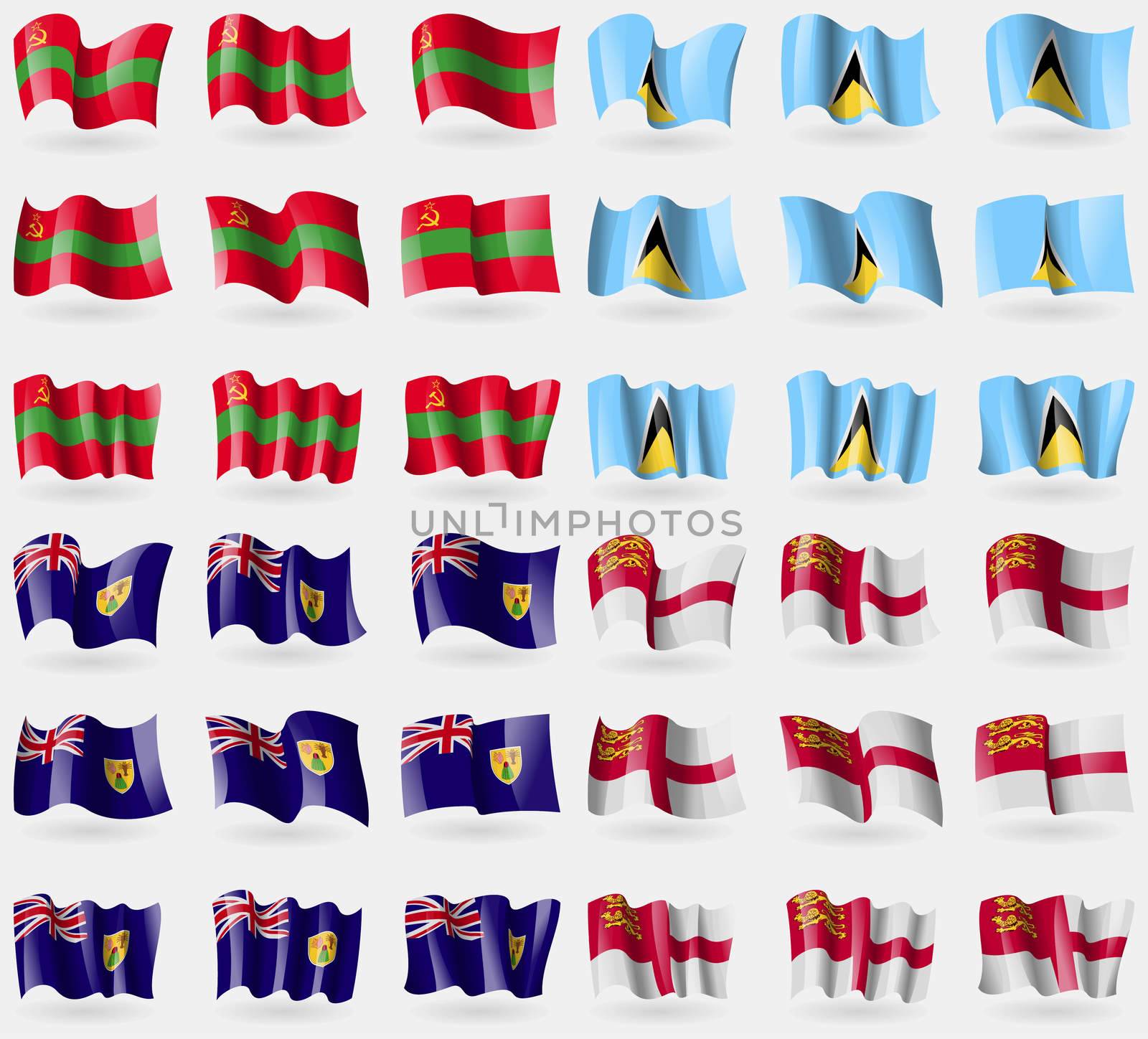 Transnistria, Saint Lucia, Turks and Caicos, Sark. Set of 36 flags of the countries of the world.  by serhii_lohvyniuk